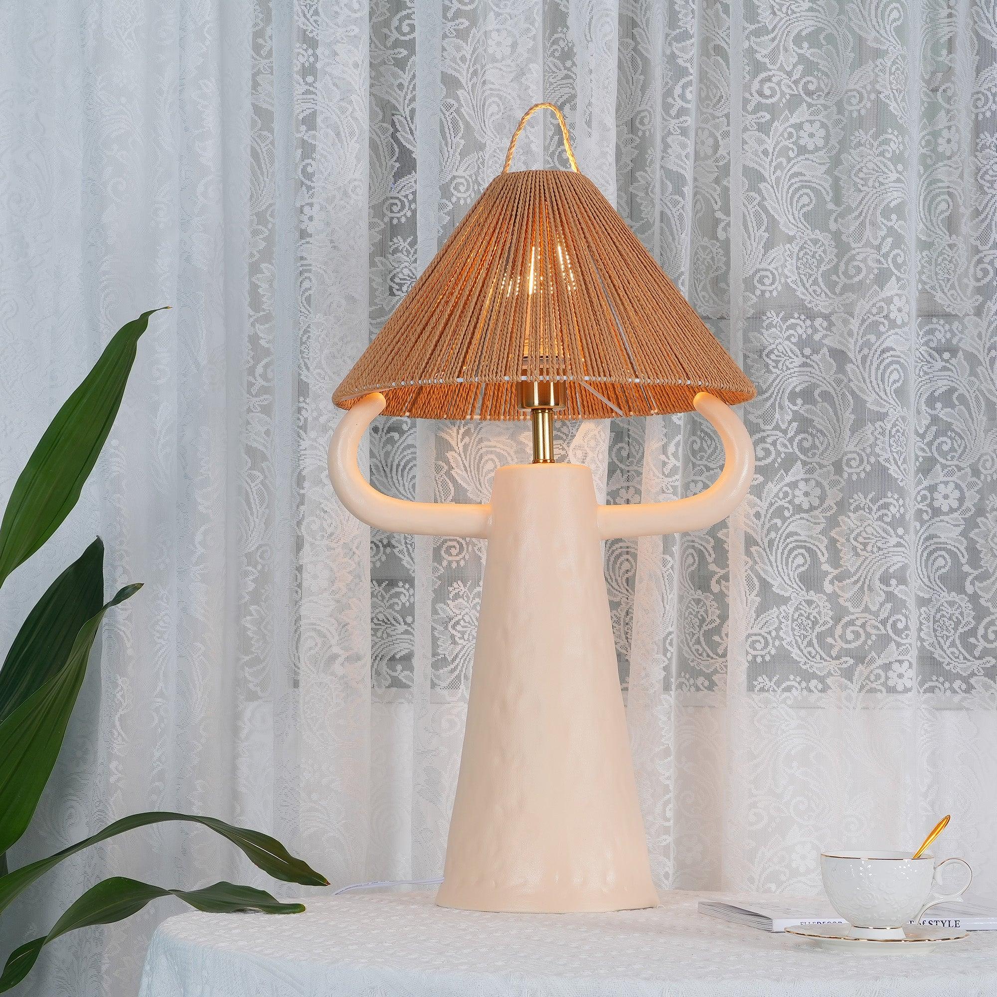Stylish Ceramic Table Lamp with Horn Design - Modern Home & Office Decor Lighting for Bedroom, Living Room, and Workspace