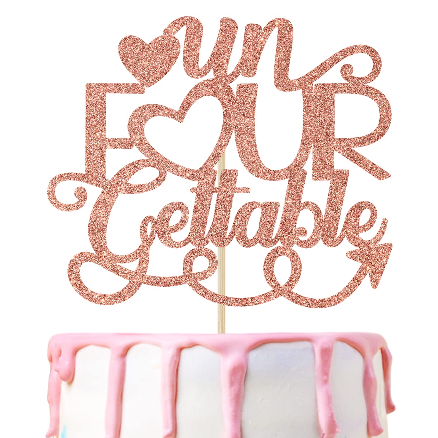 Rose Gold Glitter Happy 4th Birthday Cake Topper - Four Ever Sweet & Unforgettable Cake Decorations for 4th Birthday & Anniversary Parties - Perfect for Celebrations, Baby Showers, and Special Events