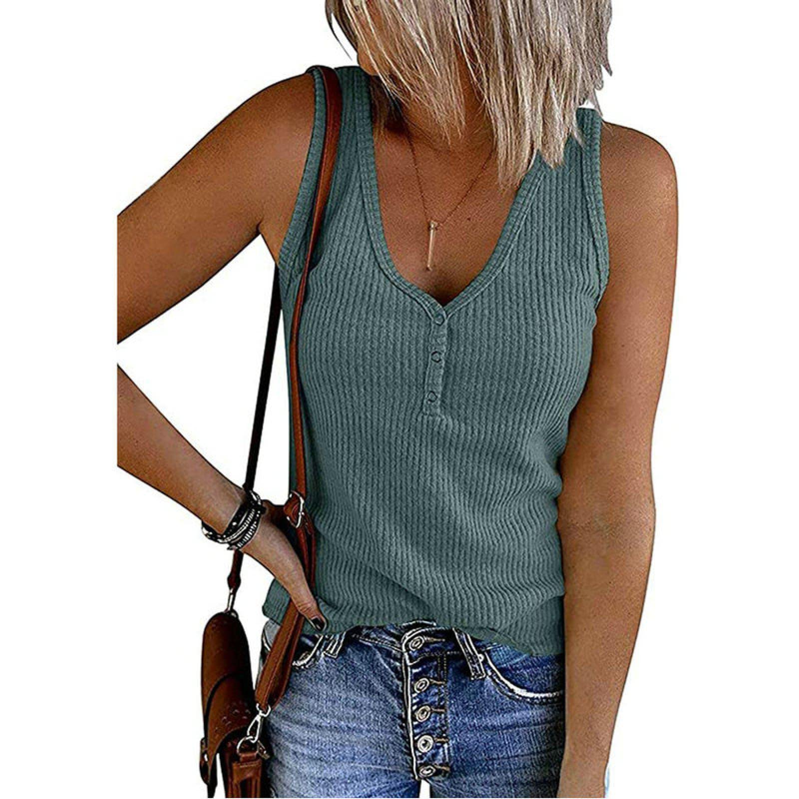 Sexy V-Neck Tank Tops for Women - Summer Knitted Sleeveless Vest, Fitness & Casual Wear, Breathable & Comfortable, Size S (TANG XT2014) | Perfect for Gym, Yoga, Beach & Everyday Outfits