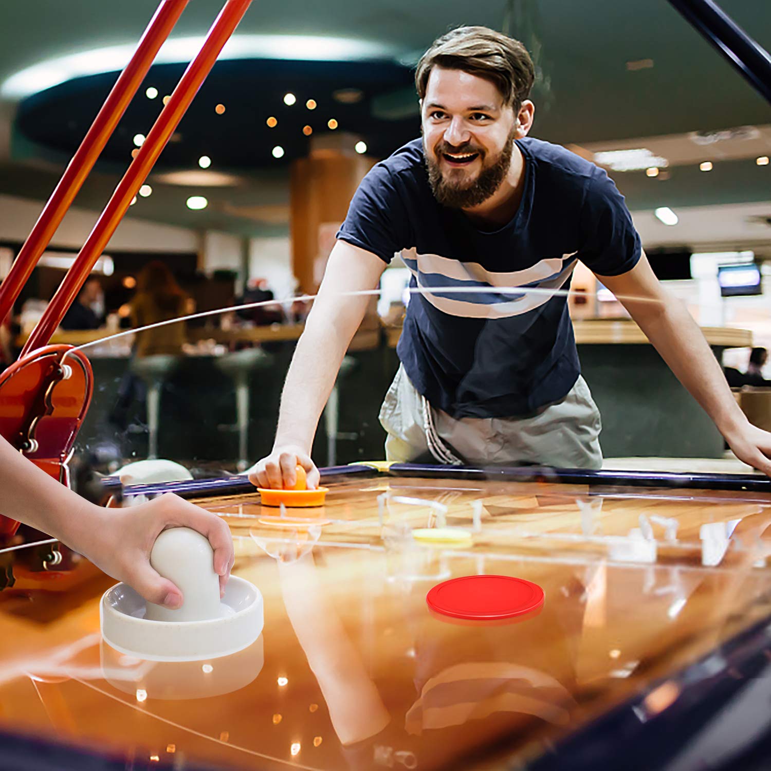 Coopay Air Hockey Paddles & Pucks Set - 4 Strikers & 8 Red Pucks Replacement Accessories for Game Tables - Perfect for Family Game Nights & Arcade Entertainment