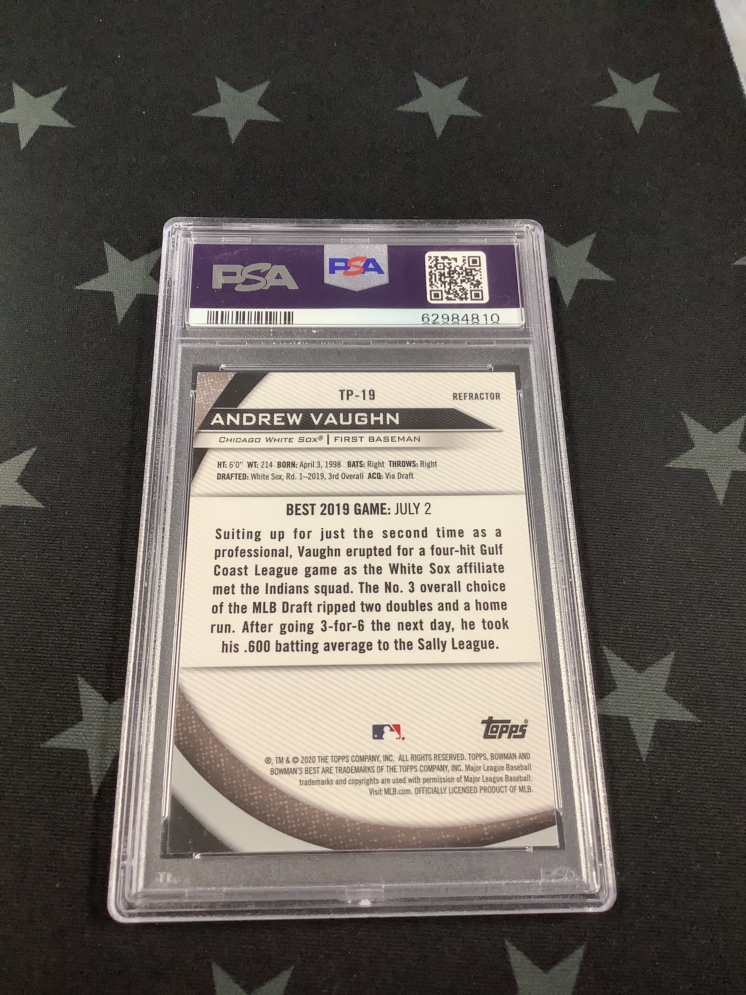 2020 Bowman's Best Andrew Vaughn Top Prospects Refractor PSA 10 Gem Mint - Perfect for Baseball Card Collectors and Sports Memorabilia Enthusiasts