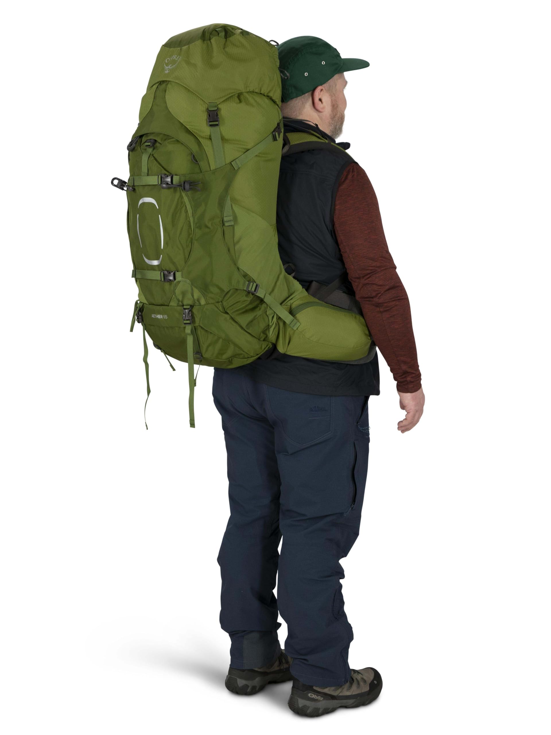 Osprey Aether 65L Men's Hiking Backpack - Lightweight Travel & Trekking Pack for Outdoor Adventures, Garlic Mustard Green, S/M Size with Extended Fit | Perfect for Camping, Backpacking & Multi-Day Trips