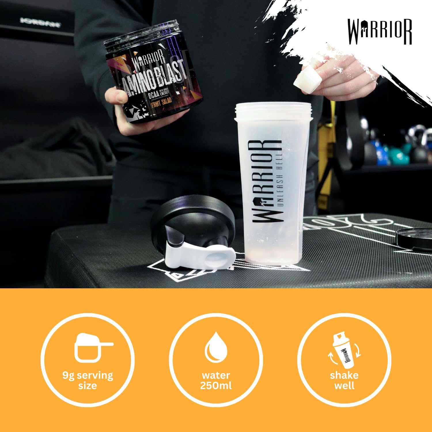 Warrior Amino Blast 270g BCAA Powder - Branched Chain Amino Acids Supplement for Workout & Recovery | Energy Boosting Drink Mix | 30 Servings Fruit Salad Flavor | Pre, Intra & Post Workout Nutrition