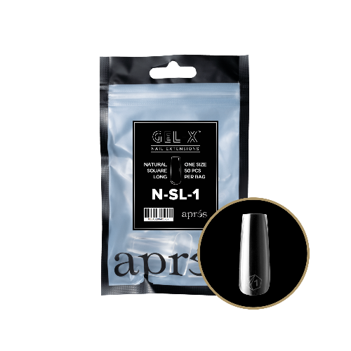 Apres Gel X Refill Tips 2.0 - 50pc Natural Long Square Nail Tips for Professional Manicures - Perfect for Salon, Home DIY & Special Occasion Nail Art