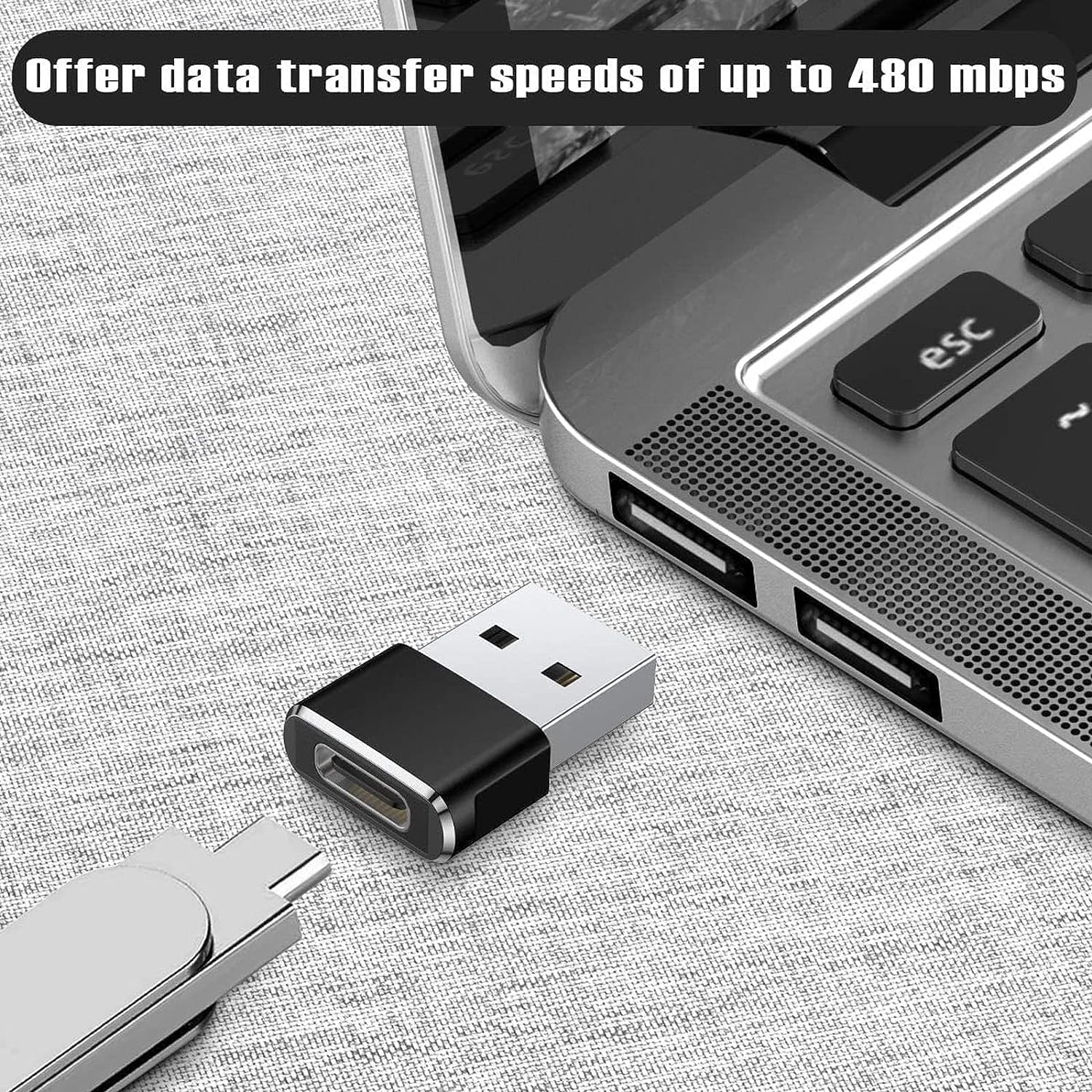 USB 3.1 Type C Female to USB 3.0 Male Adapter - Thunderbolt 4 OTG Converter for Samsung Galaxy, Smartphones & Laptops - Fast Charging & Data Transfer Cable (Black) - Perfect for Travel, Office & Home Use