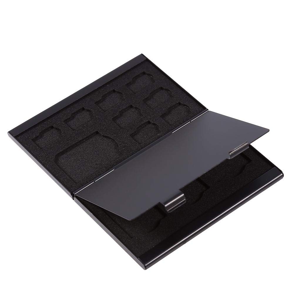 Portable Aluminum SIM Card Holder Case - 12 Slot Organizer for Micro SD & TF Cards (Black) | Perfect for Travel, Phone Accessories Storage & Memory Card Protection