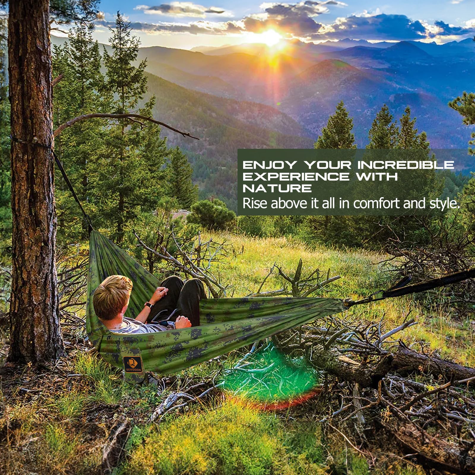 **Portable Camping Hammock with Mosquito Net - Lightweight Nylon Parachute Hammock, 10ft Tree Straps - Perfect for Travel, Hiking, Backpacking, Beach & Patio (Plaid Camouflage) - Great for Outdoor Adventures, Backyard Relaxation & Camping Trips**