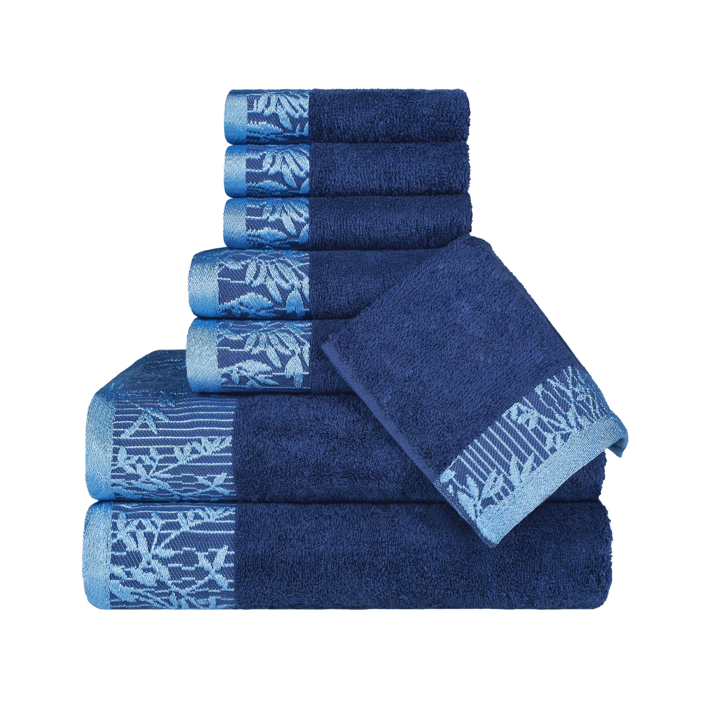 Premium Wisteria Cotton Floral Embroidered Jacquard Border 8-Piece Bath Towel Set - Soft & Absorbent for Spa, Bathroom & Guest Use