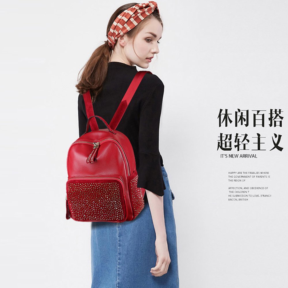 Stylish Women's Leather Backpack Purse - Fashionable Shoulder Bag & Rucksack with Rivet Details, Perfect for Work, Travel & Daily Use