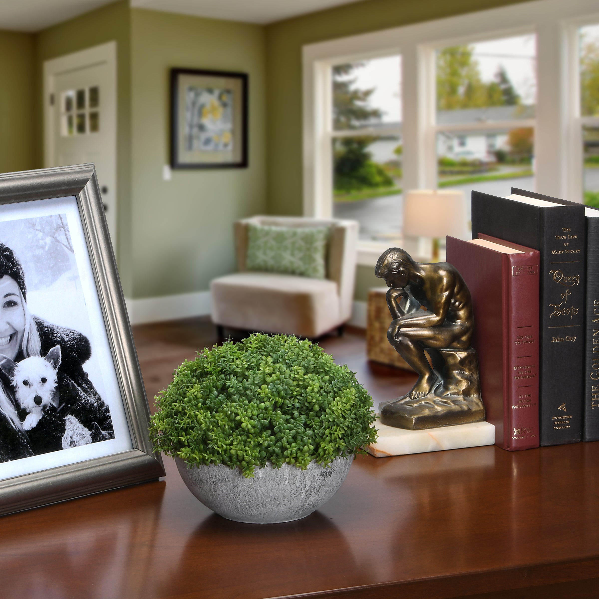 11 Inch Artificial Globe Topiary in Distressed Pot - Perfect for Indoor Home Decor, Office, and Wedding Centerpieces
