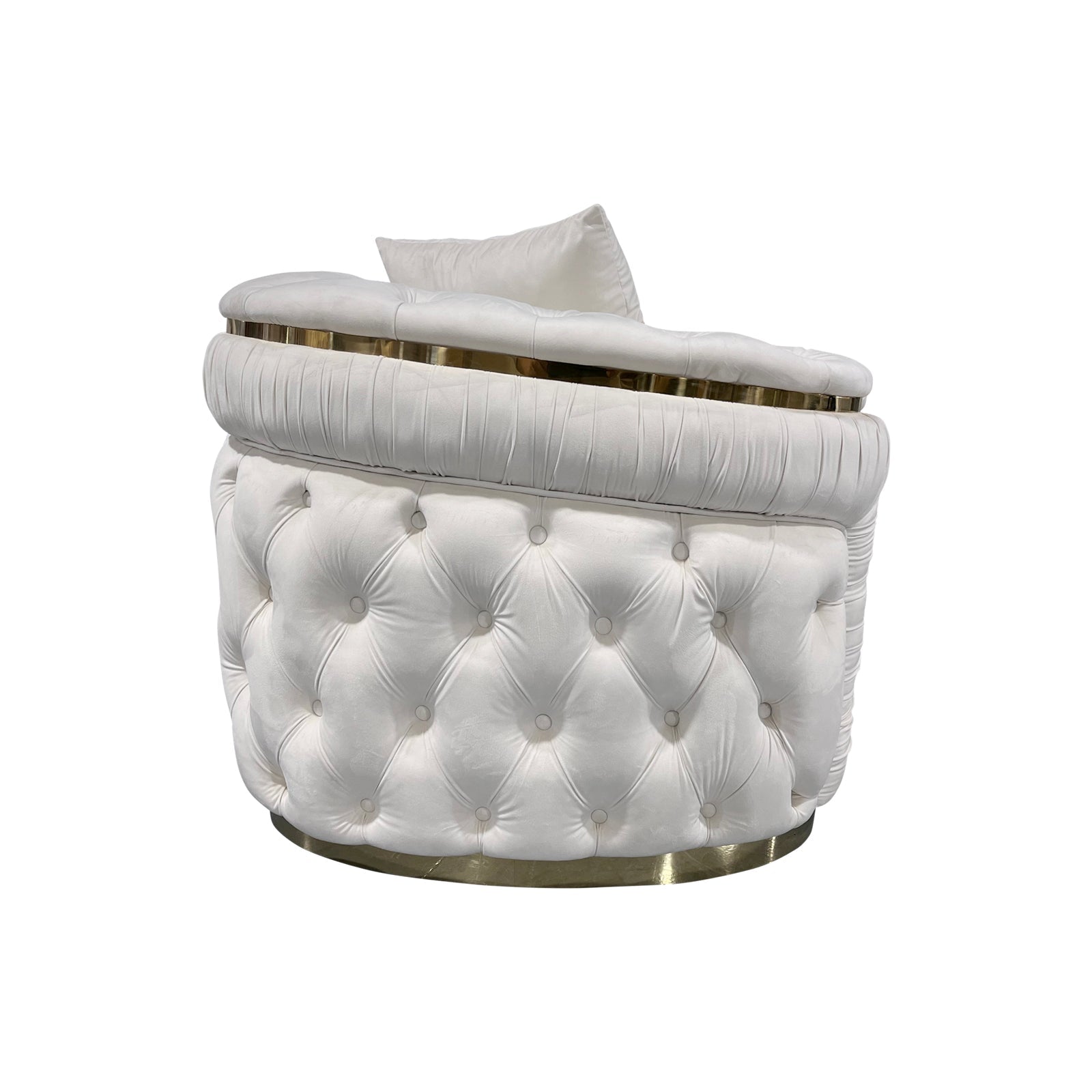 1 Seater Sofa - Beige Velvet Fabric with Solid Wood Frame & Gold Stainless Steel Trim - Perfect for Living Room, Bedroom or Office