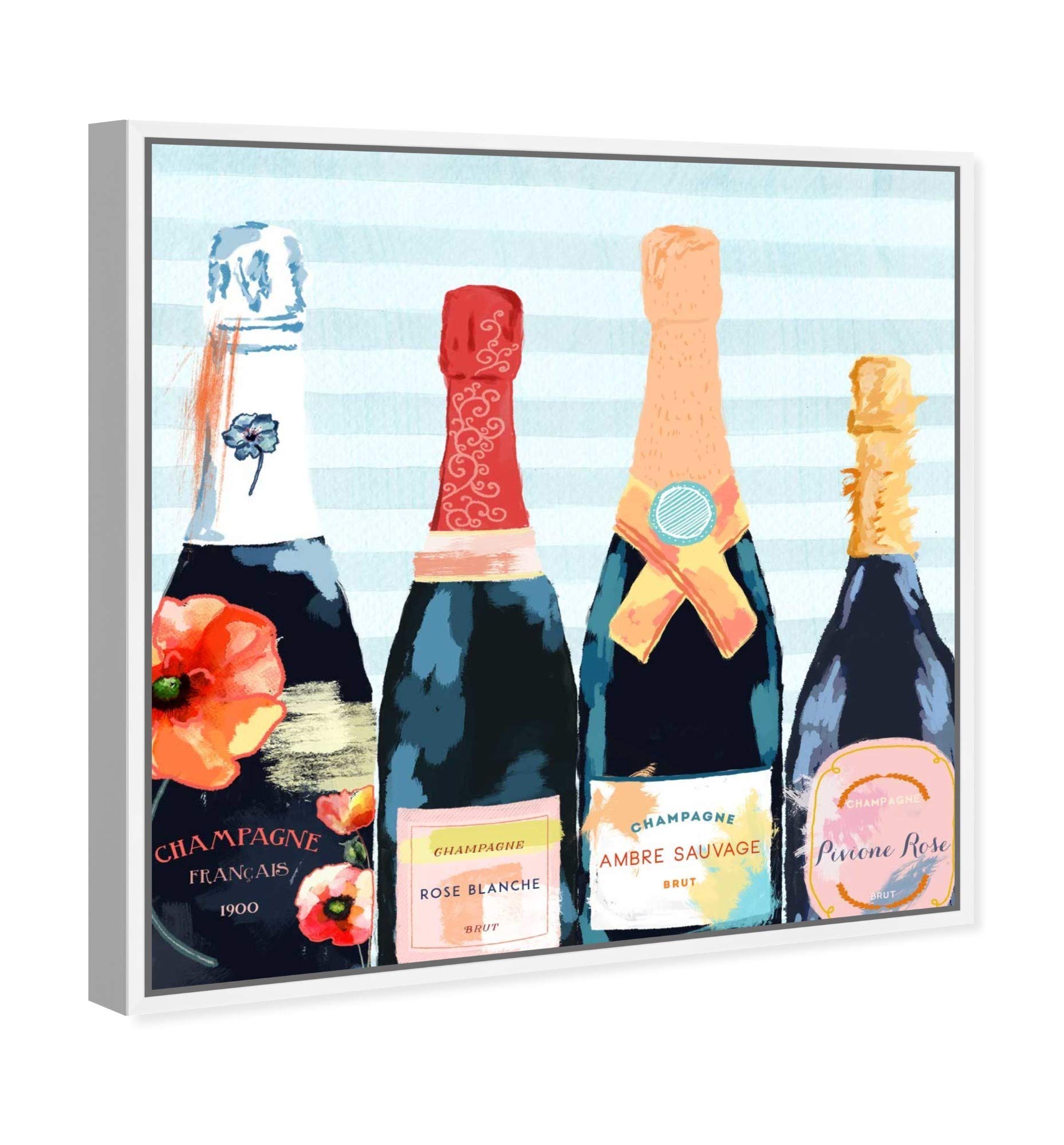 Oliver Gal Artist Co. - Blue & Orange Champagne Floral Framed Wall Art Canvas Print | 12x12 Inches | Modern Home Decor for Dining Room, Bar, Kitchen | Perfect Gift for Wine & Cocktail Lovers