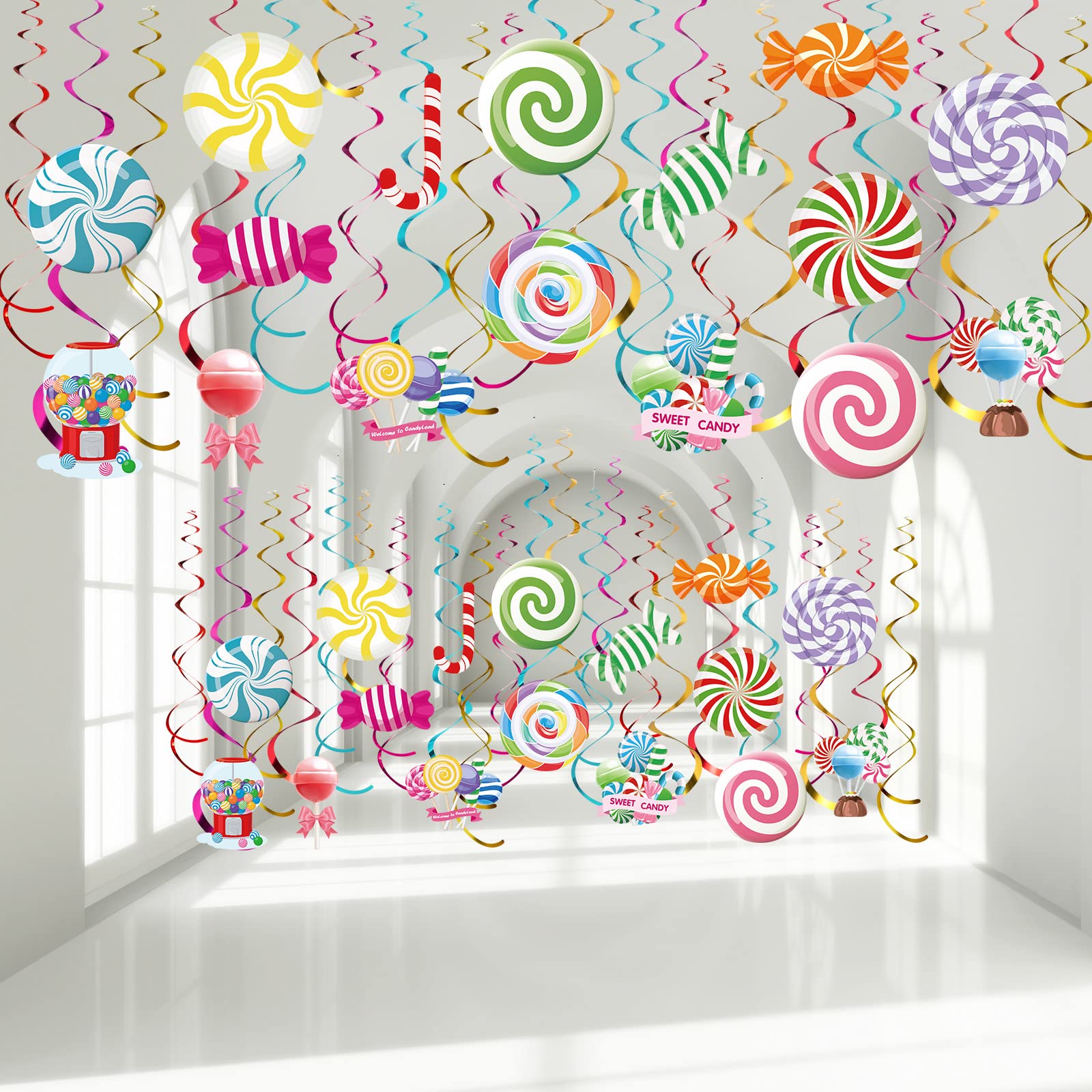 Faccito 36 Pcs Colorful Candyland Party Decorations - Hanging Swirl Lollipops for Candy Land Themed Birthday, Baby Shower & Home Decor | Perfect for Candy Shop, Kids Parties & Festive Events