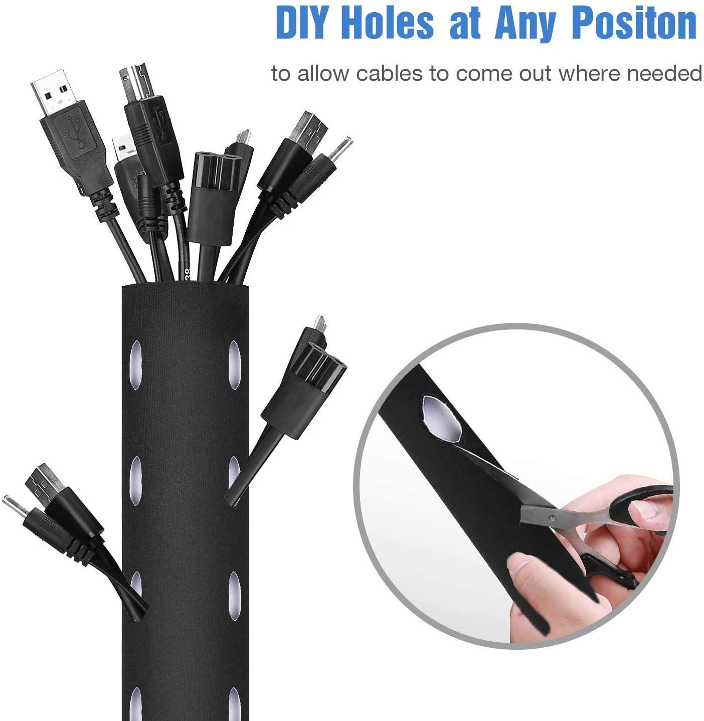 JOTO 4 Pack Cable Management Sleeve with 10.83ft Flexible Cord Organizer & Cable Ties - Wire Organizer for Home Office, Computer Desk, TV Entertainment Center, Gaming Setup