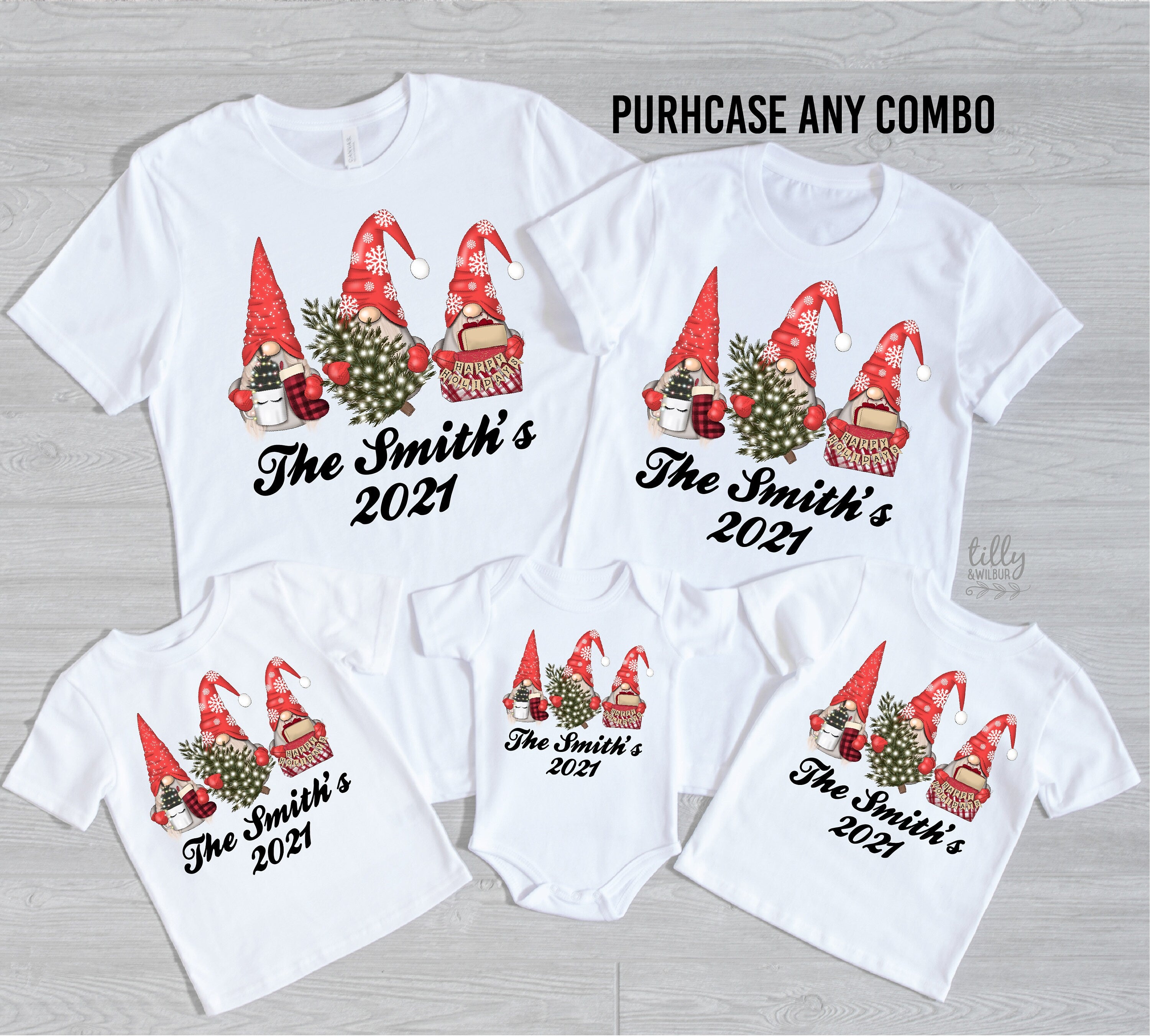 Custom Christmas Gnome Family T-Shirts - Festive Holiday Apparel for Matching Outfits & Family Photos
