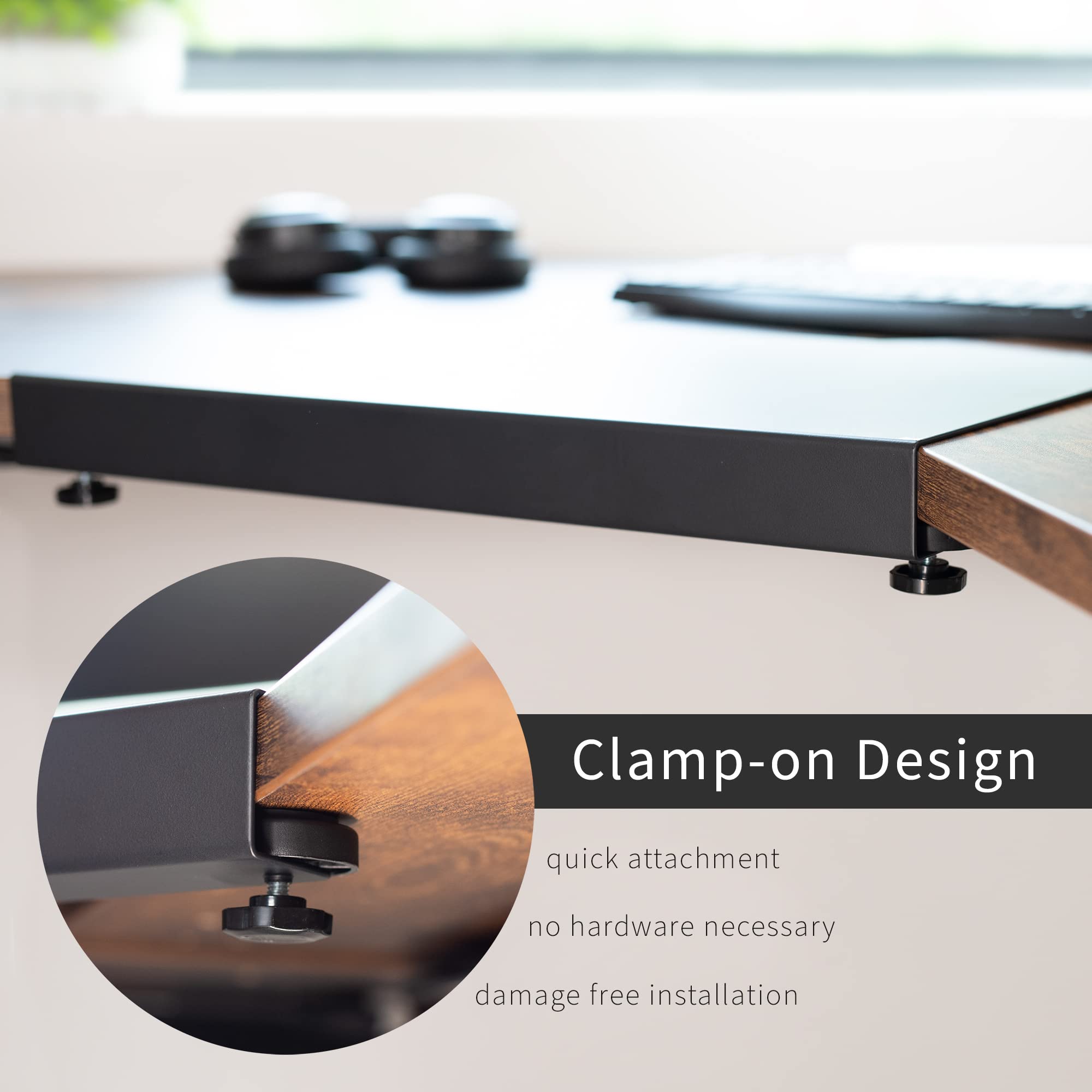VIVO Clamp-on 17 inch Corner Desk Connector Sleeve Plate - Black L-Shaped Desk Platform Extender Attachment (DESK-AC07C) for Home Office, Gaming & Workspace Setup