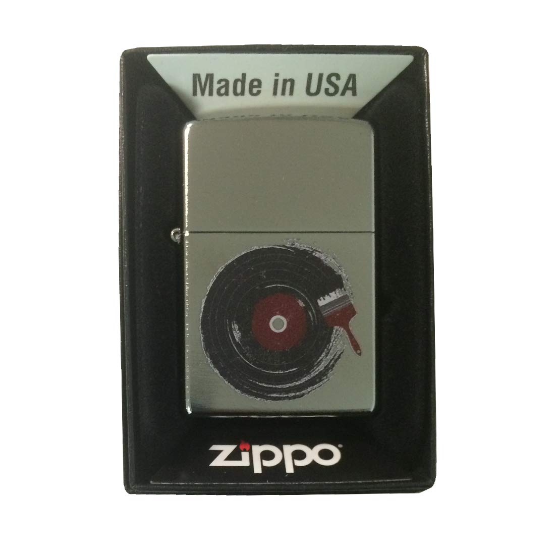 Zippo Custom Chrome Lighter with Music Paint Brush & Record Design - Perfect for Collectors, Gifts & Everyday Carry