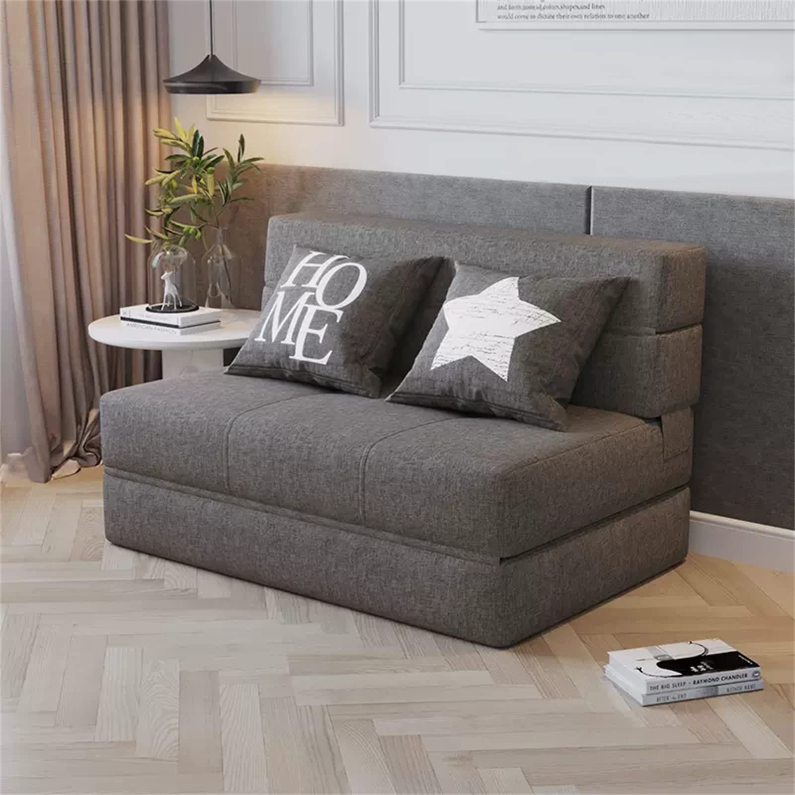 Twin Fold Out Sofa Bed - Convertible Lazy Futon Lounger with Removable Cover & 2 Pillows, Portable Folding Sleeper Mattress for Living Room, Bedroom, Office (Dark Gray, 76×72 inches) - Perfect for Small Spaces, Guest Rooms & Apartments
