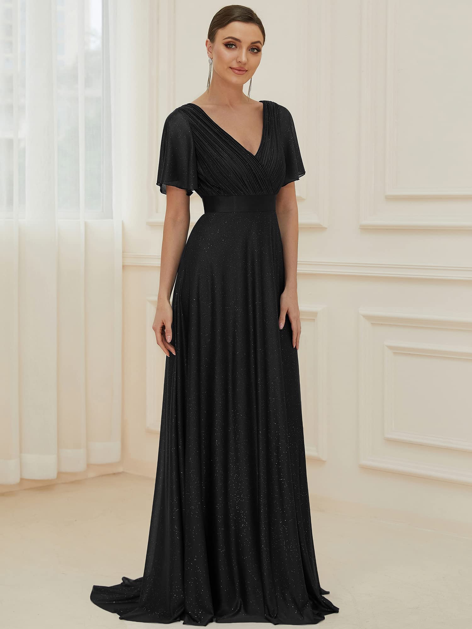 Ever-Pretty Women's V-Neck Short Sleeve Glitter A-Line Evening Dress for Prom, Cocktail Party & Formal Occasions - Style 50159