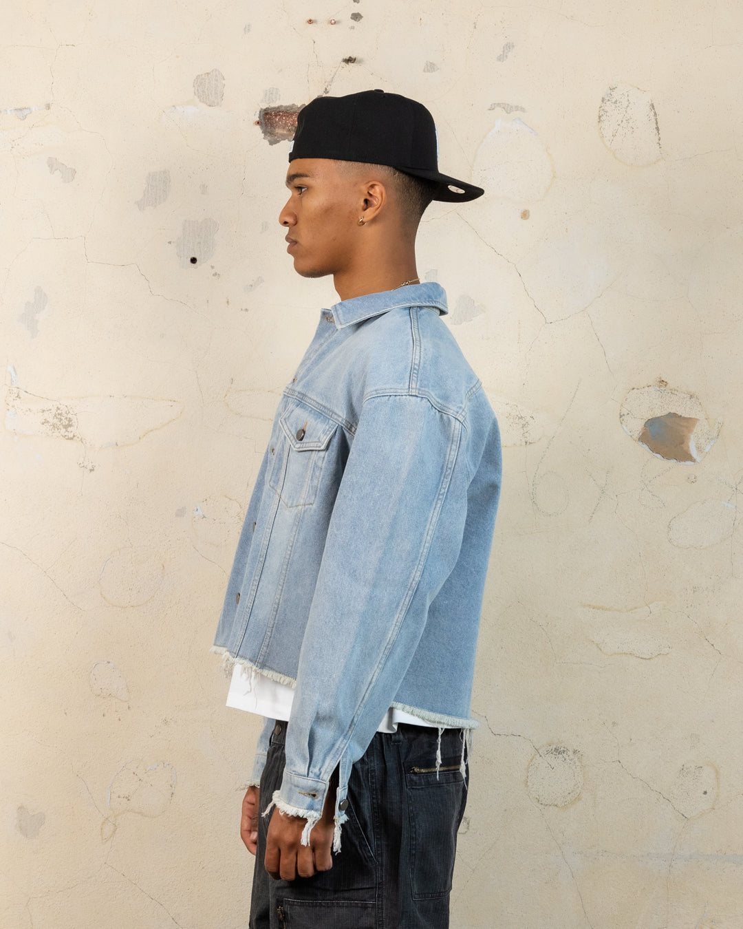 404 Riptide Cropped Denim Jacket - Distressed Blue Wash | Vintage Style Women's Outerwear for Casual Wear & Street Fashion