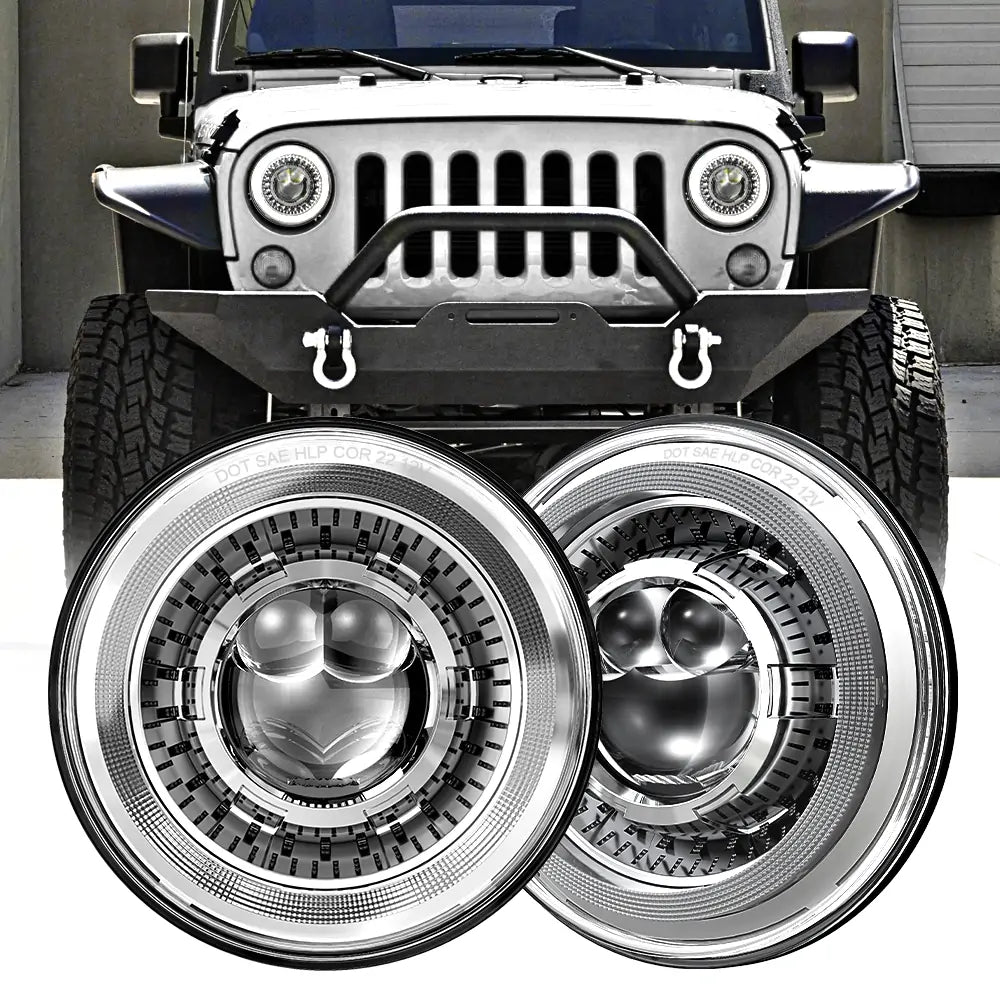 LOYO 7 Inch Dragon Eye LED Headlights - RHD Compatible with Jeep Wrangler JK JKU TJ LJ, Chevy, Ford, GMC & More | High-Performance Off-Road Lighting for Night Driving & Adventure