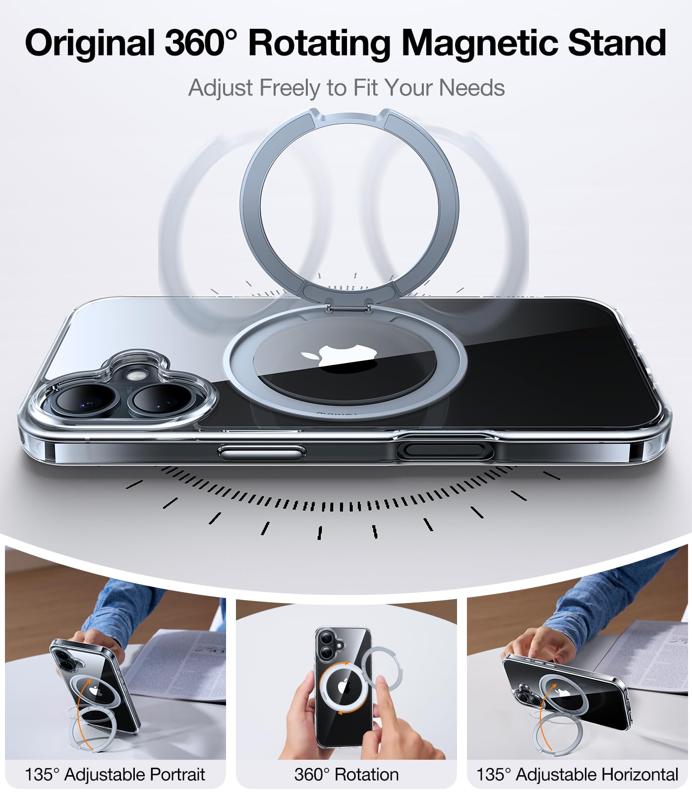 TORRAS 360° Rotatable Magnetic Ring Stand Case for iPhone 16 (6.1
