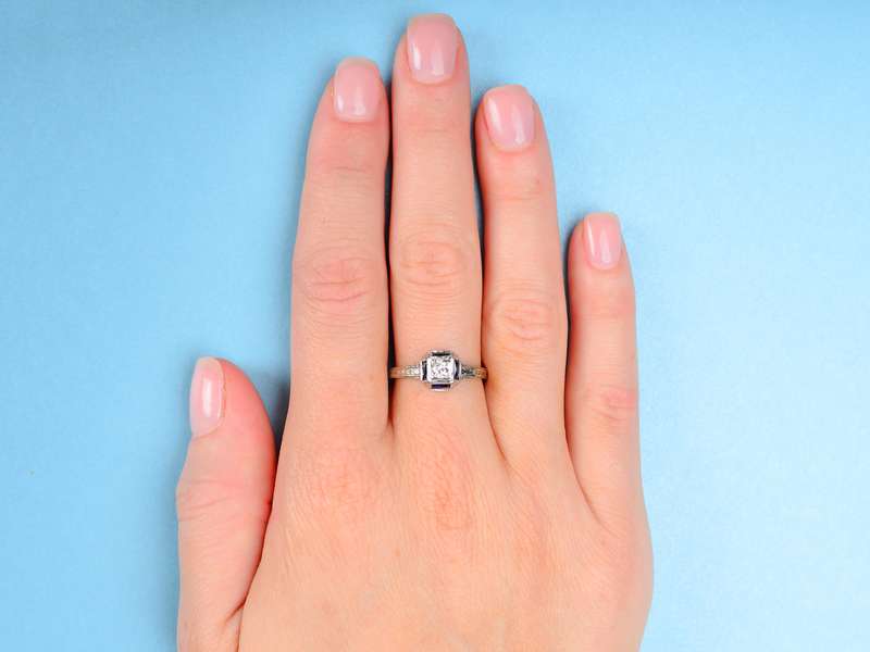 Art Deco Style Belais Diamond Sapphire Engagement Ring for Women - Vintage Inspired Wedding Band, Perfect for Proposals, Anniversaries & Special Occasions