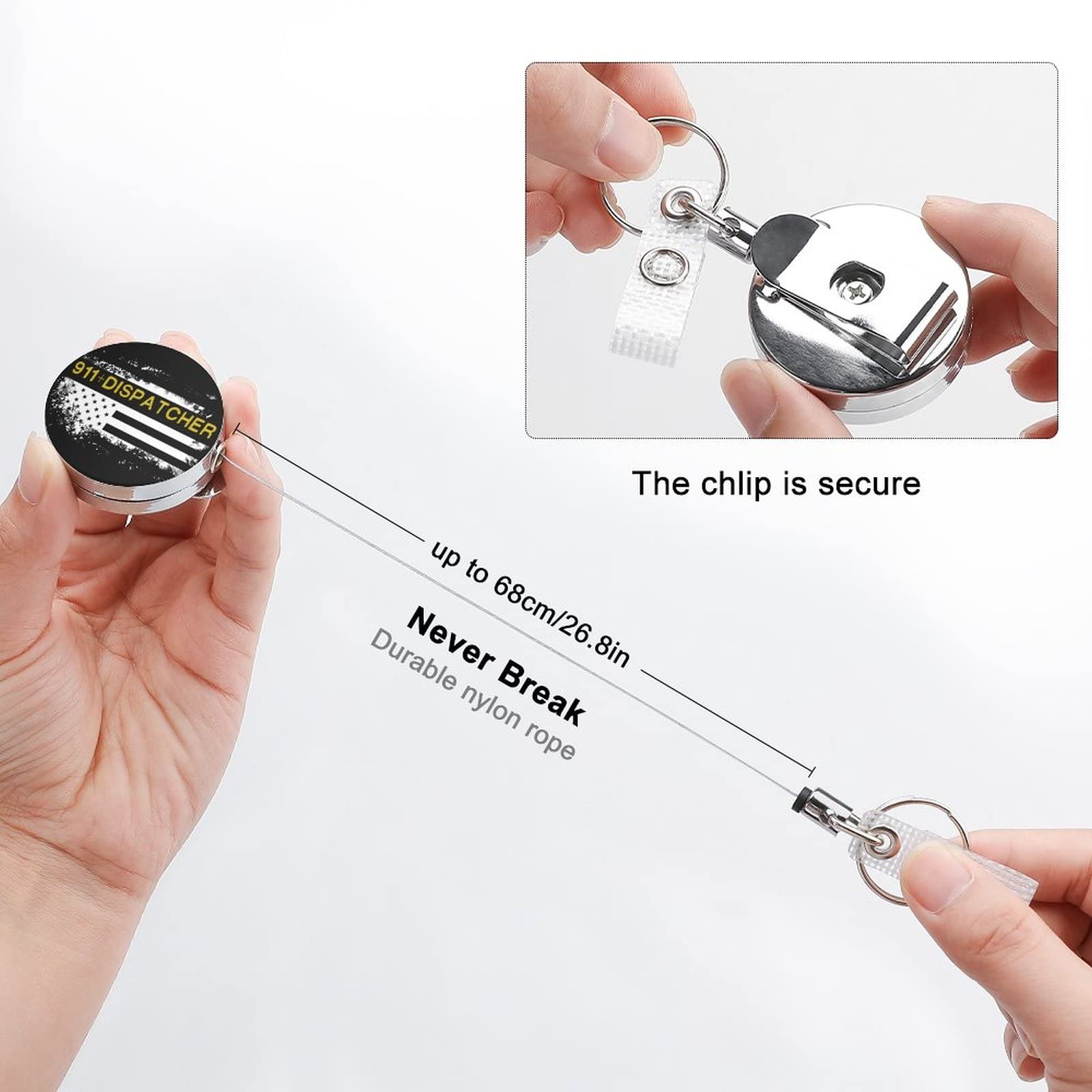 911 Dispatcher Thin Gold Line Flag Metal Badge Clip - Law Enforcement ID Card Holder with Belt Clip & Keychain - Perfect for First Responders, Police Officers & Security Professionals