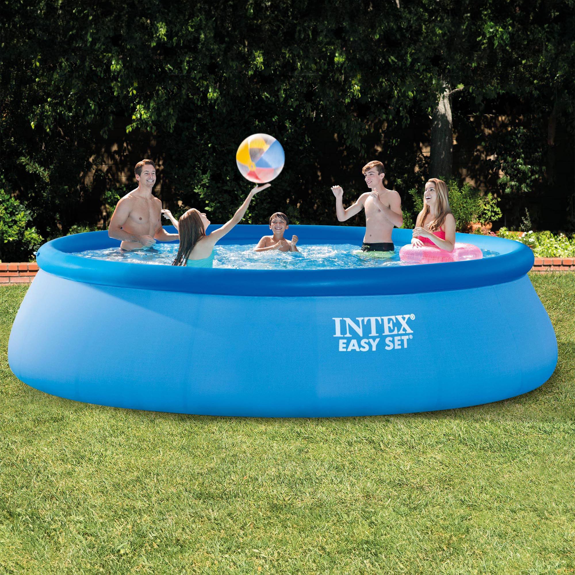 Intex 26165EH 15ft x 42in Easy Set Inflatable Above Ground Swimming Pool Set with Filter Pump, Ladder, Cover & Maintenance Kit - Perfect for Backyard, Family Fun, Summer Cooling and Outdoor Parties