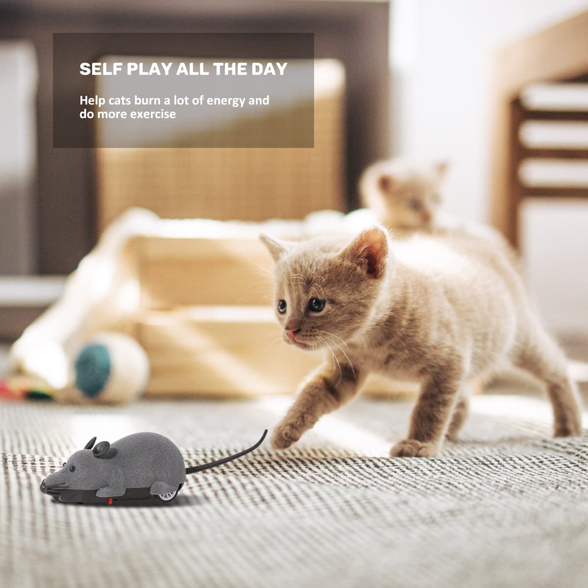 Interactive Wireless RC Mouse Cat Toy - niCWhite Electronic Moving Rat Pet Toy for Chase & Exercise, Great for Indoor Play & Stimulation (Grey)