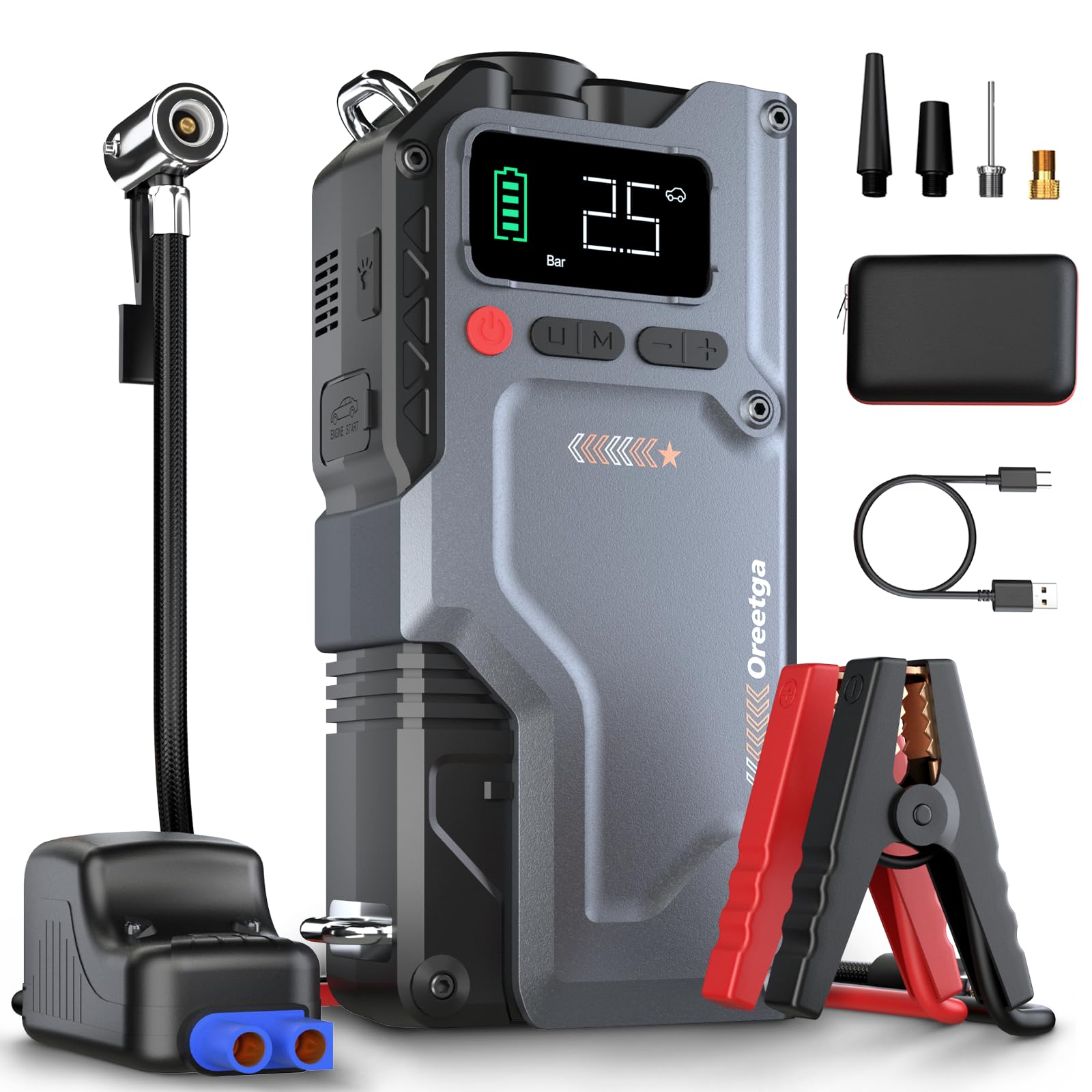 6000A Portable Jump Starter with Air Compressor - 12V Lithium Car Battery Booster & 150PSI Tire Inflator - Smart Jumper Cables for All Gas/12.0L Diesel Vehicles - Emergency Roadside Kit for Cars, Trucks, SUVs & RVs