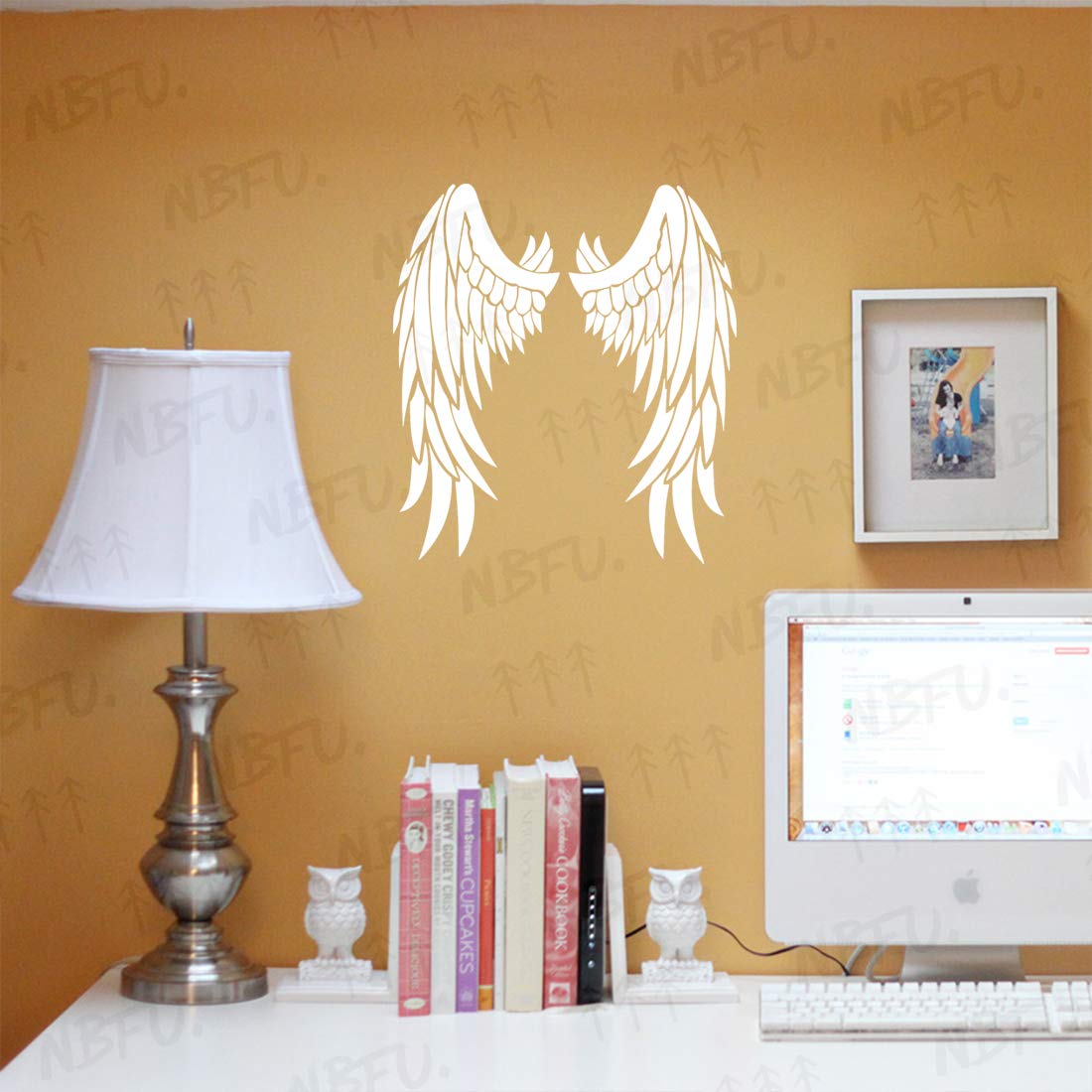 Saint Wings Lovely 1 (White) Set of 2 - Premium Waterproof Vinyl Decal Stickers for Laptop, Phone, Helmet, Car Window, Bumper, Mug, Cup, Door & Wall - Perfect for Personalizing Devices, Home Decor & Gift Giving