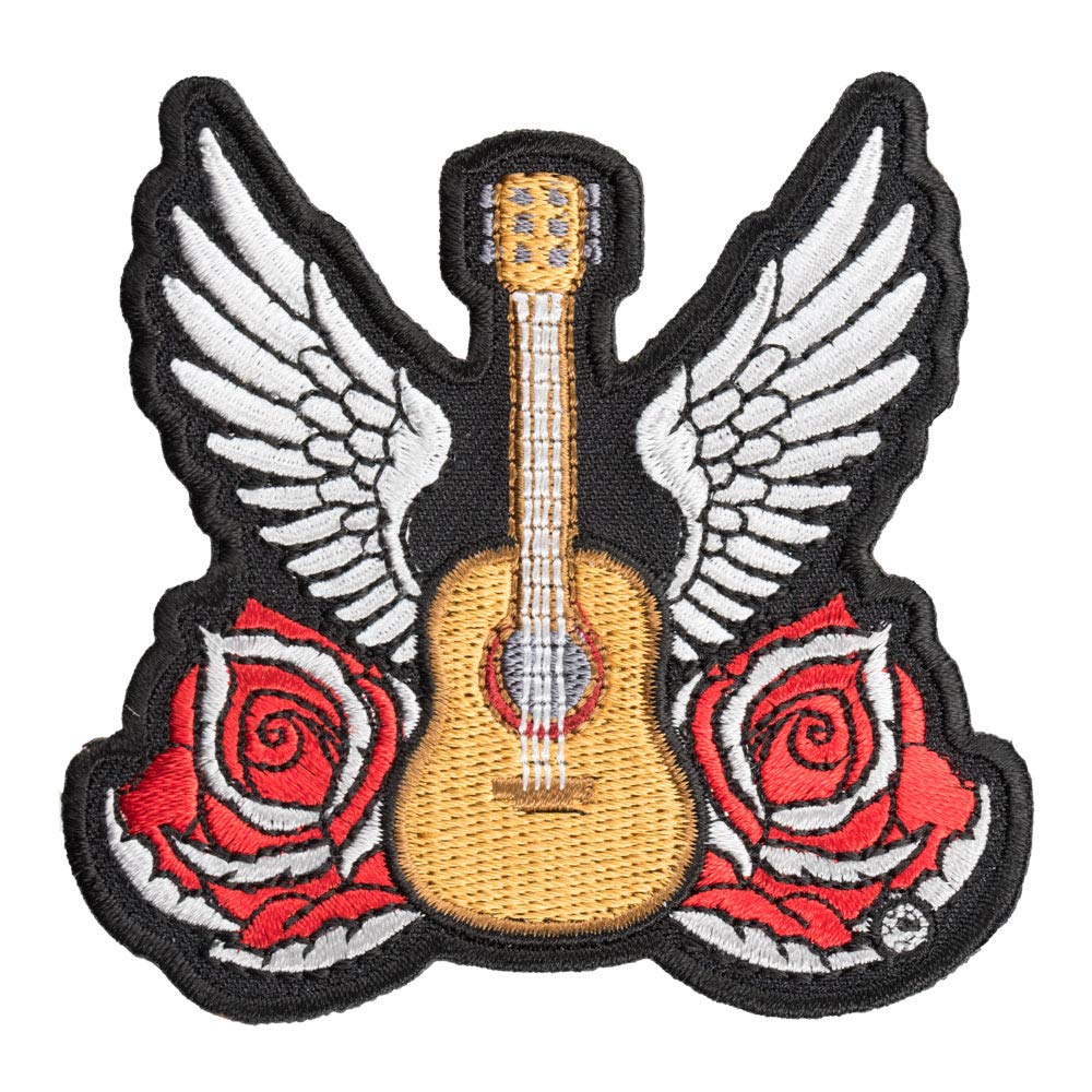 PatchStop Guitar Roses Angel Wings Iron On Patches for Clothing & Jeans - 3x3 Inch Small DIY Sew On Embroidered Patches for Jackets, Bags, Backpacks - Decorative Music Patches for Denim, Hoodies & DIY Crafts | Perfect for Customizing Outfits, Accessories & Gifts
