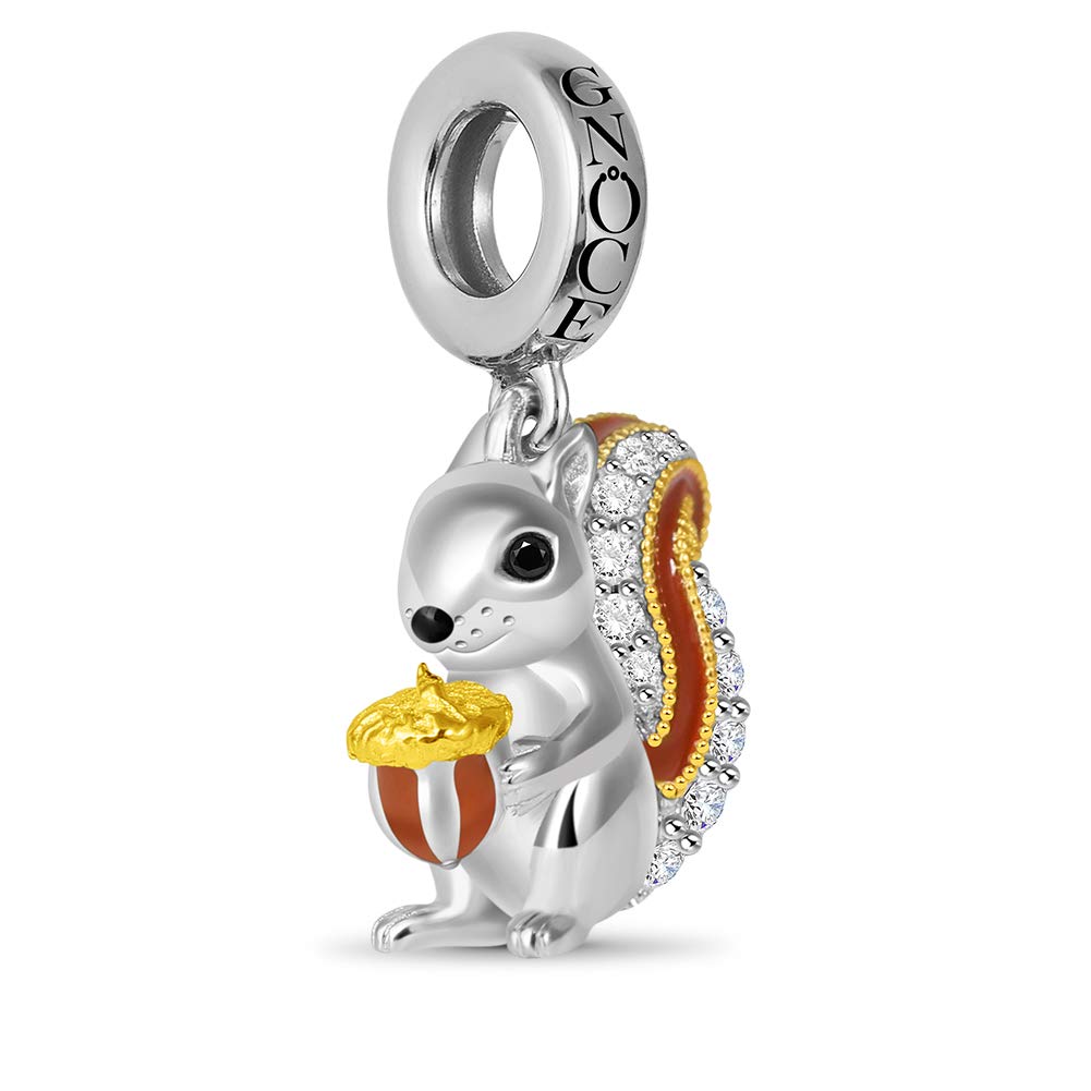 GNOCE Sterling Silver Squirrel Charm Pendant with CZ Stones - Cute Animal Jewelry for Women & Girls - Perfect for Bracelets, Necklaces & DIY Jewelry Making - Great Gift for Nature Lovers & Animal Enthusiasts