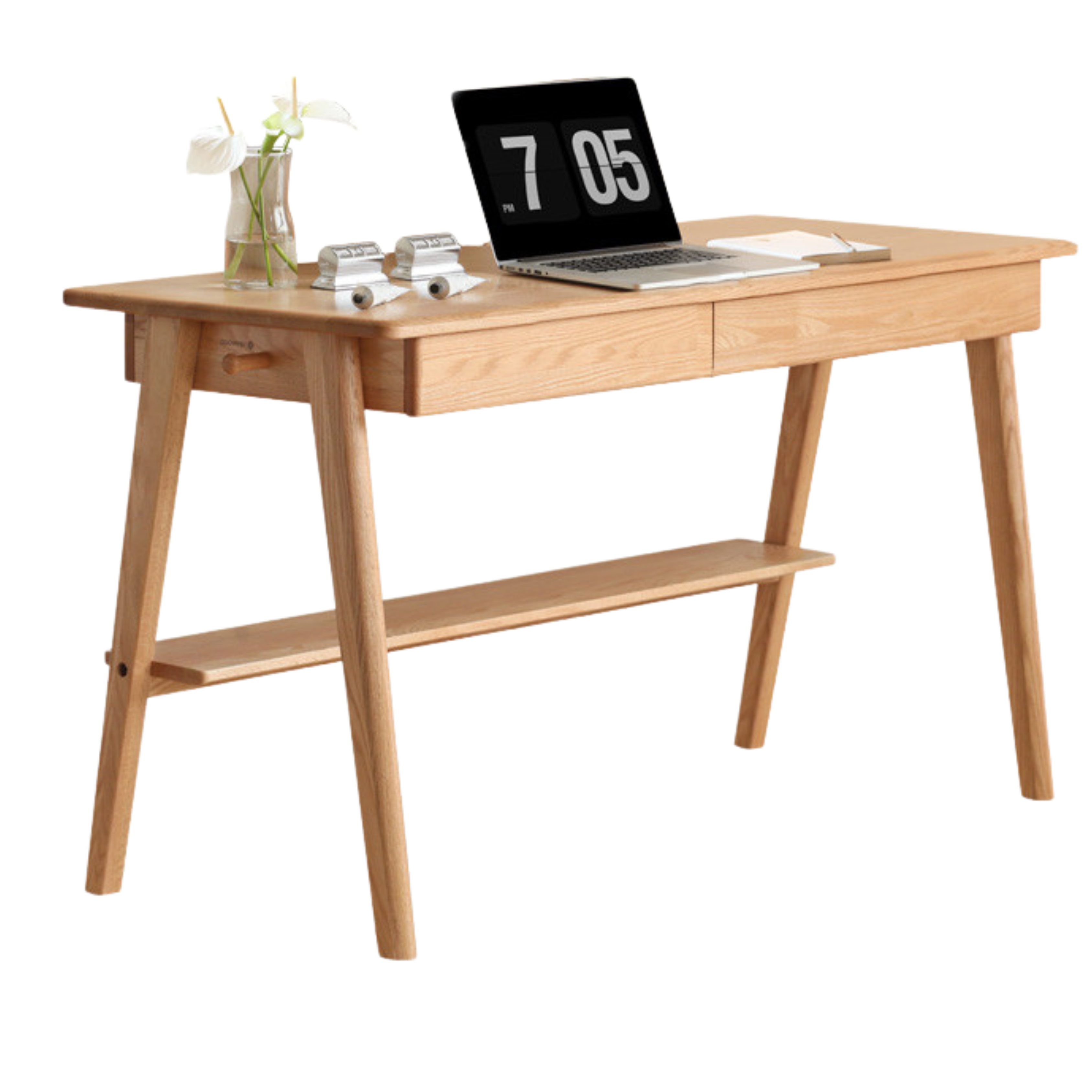 Solid Oak Wood Office Desk with Bottom Divider - Stylish & Durable Workspace Solution for Home Office or Study Room
