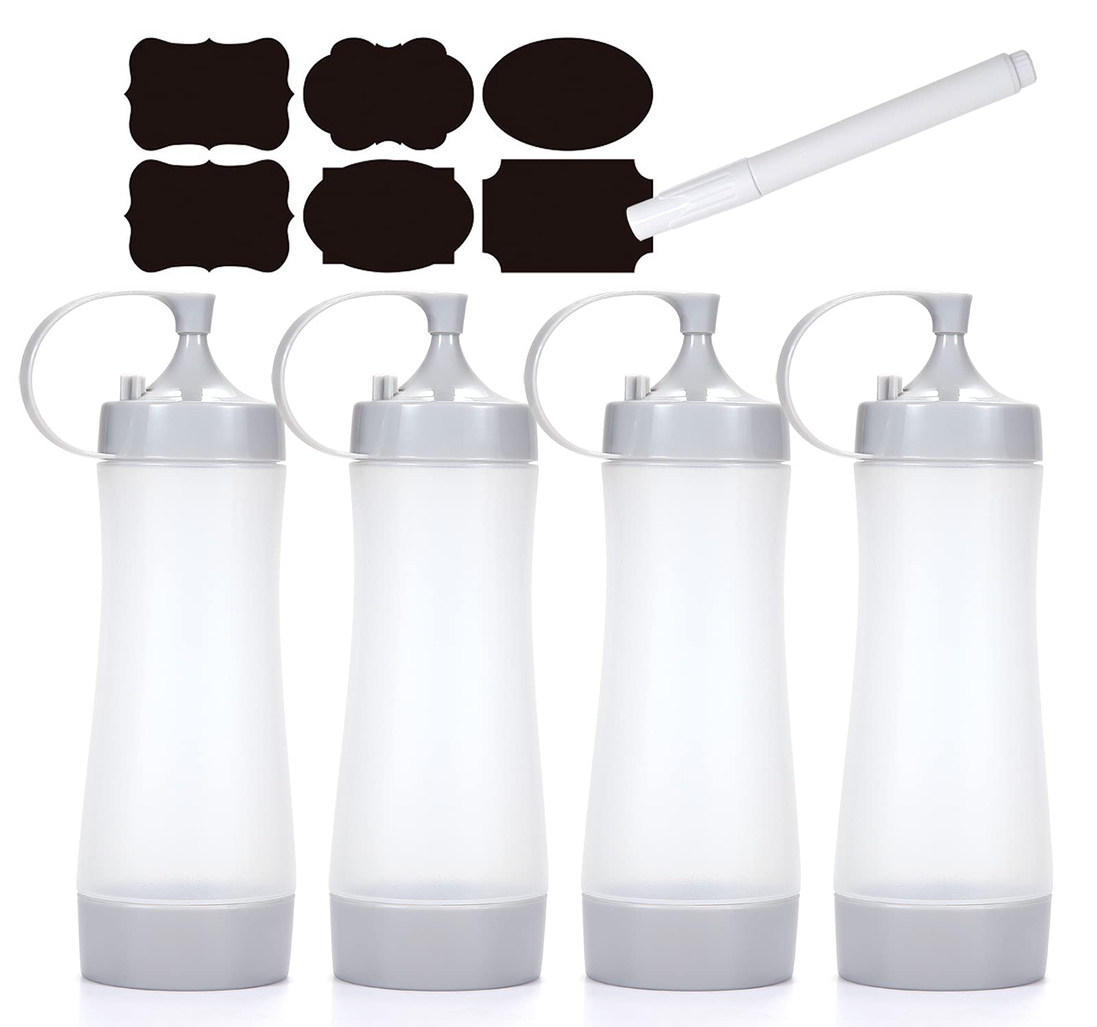 12oz Mica Gray Condiment Squeeze Bottle - Plastic Ketchup & Mustard Dispenser for Kitchen, BBQ, Picnics & Restaurants - Leak-Proof Sauce Bottle with Easy-Pour Spout