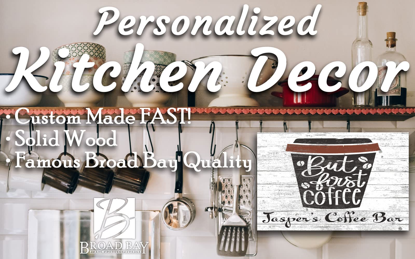 Custom Coffee Sign - Solid Wood 16x10.5 Inch Rustic Wall Decor for Coffee Bar, Kitchen & Office - Perfect Housewarming Gift with 'But First Coffee' Design - Ideal for Home Décor, Café Style & Gift Giving