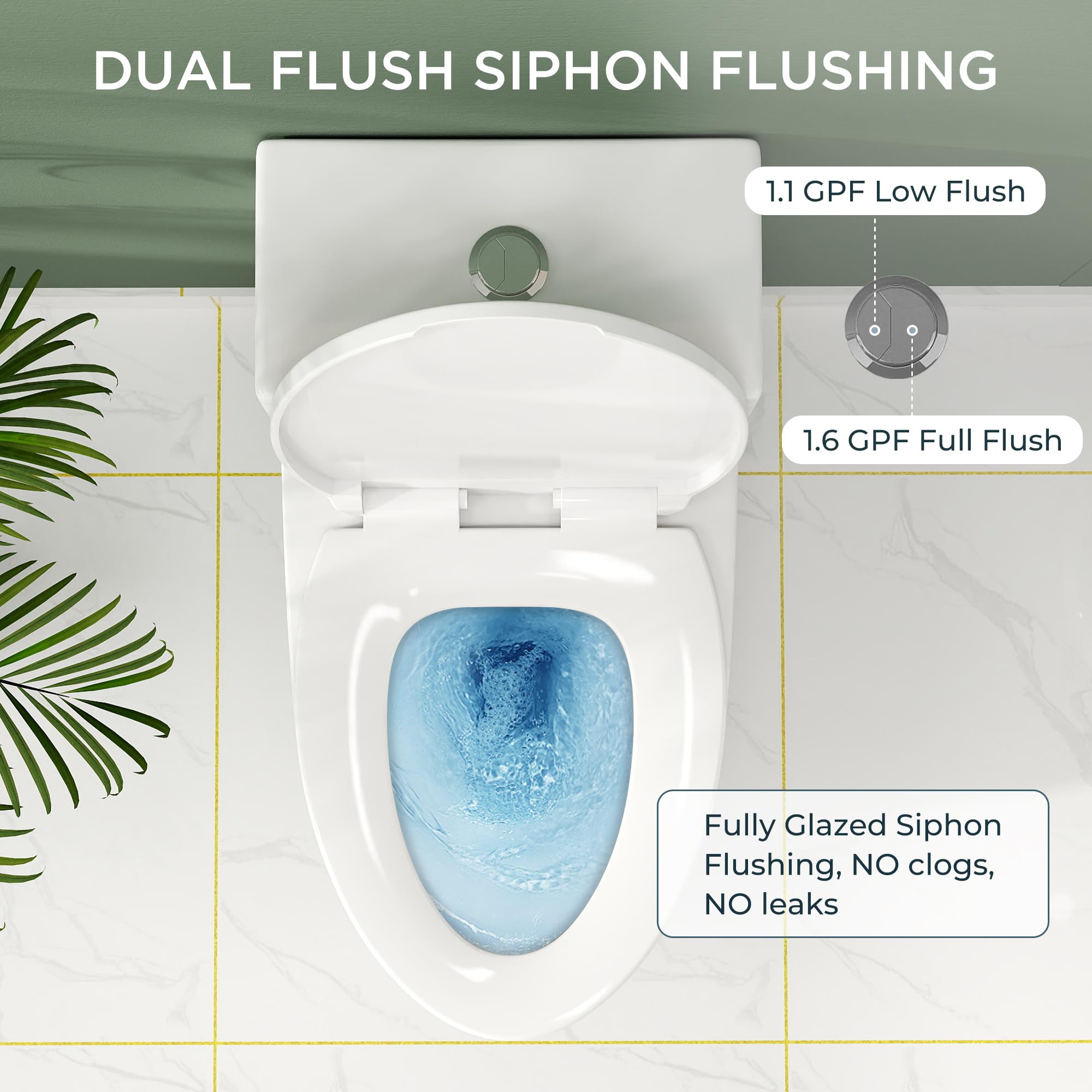 Elongated One Piece Toilet with Comfort Chair Seat - ADA Height, Dual Flush 1.1/1.6 GPF, Modern Standard Bathroom Toilet - 12