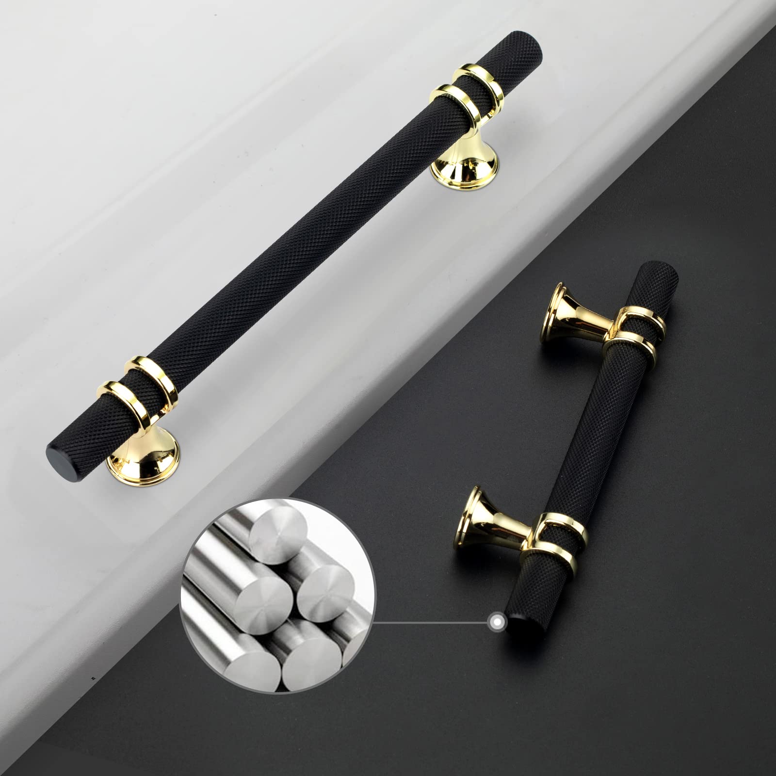 Rergy 40 Pack Matte Black Knurled Cabinet Knobs - T Bar Drawer Pulls for Kitchen, Dresser & Furniture (Durable & Stylish Hardware for Cabinets, Wardrobes & Storage)