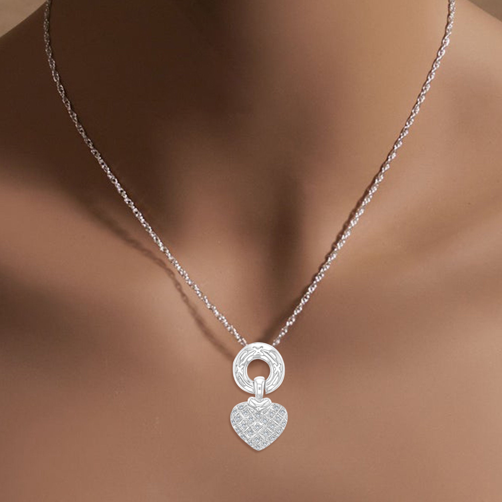 14K White Gold Heart Shaped Pave Diamond Necklace for Women - Elegant Valentine's Day Gift, Anniversary Jewelry & Romantic Date Night Accessory