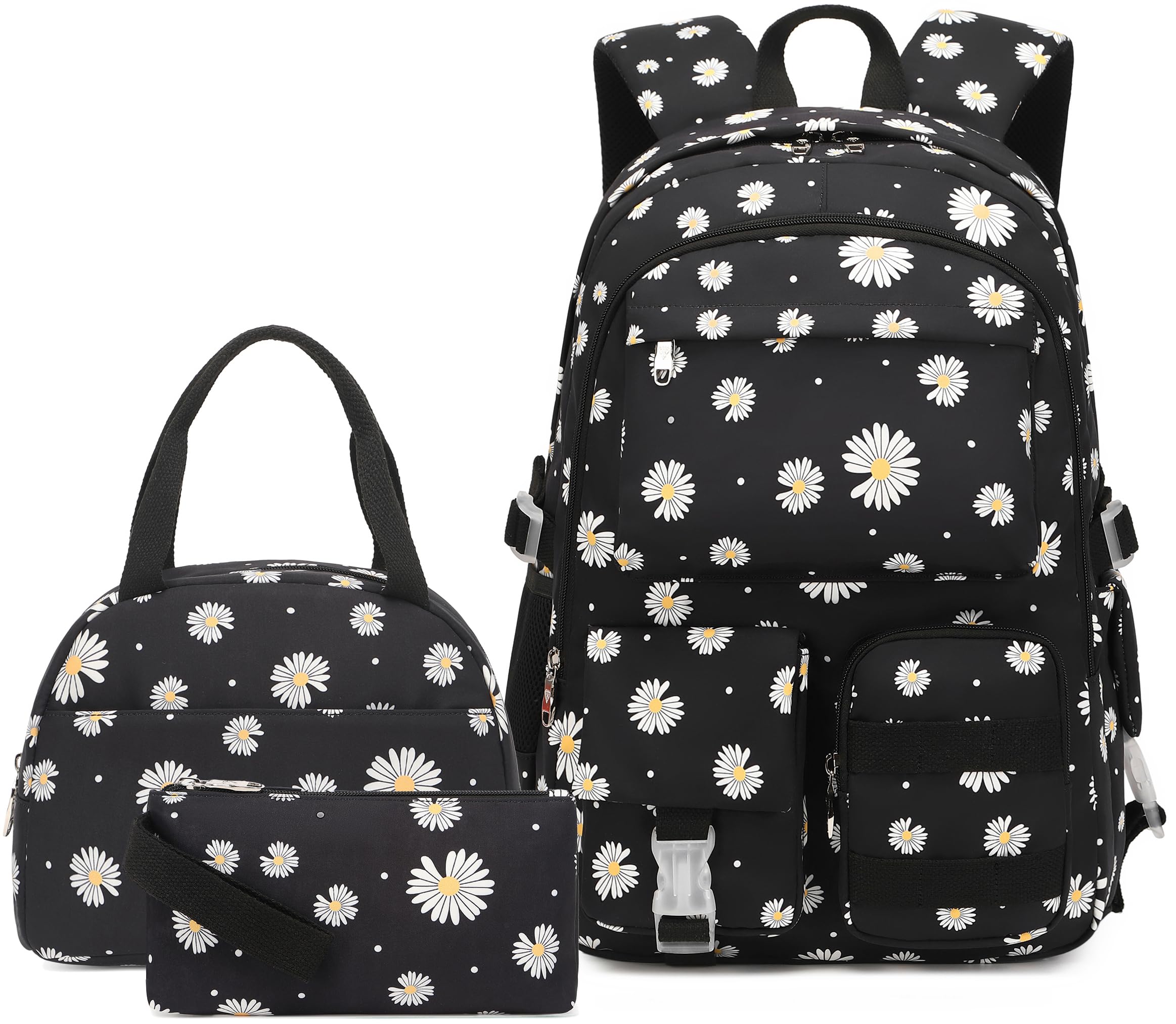 **Daisy Print School Backpack for Girls - Lightweight Bookbag with Lunch Box Set - Perfect for Teen Girls, School, Travel & Daily Use**