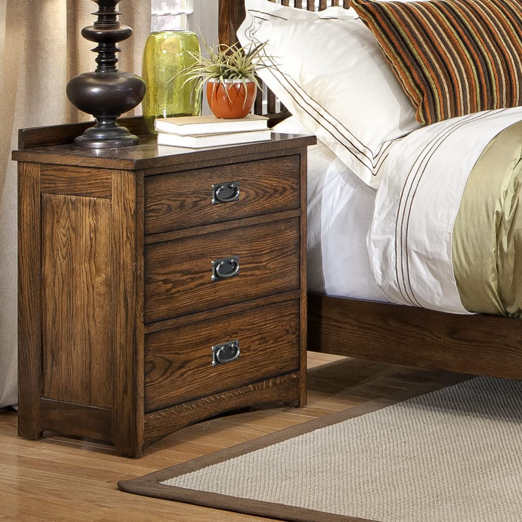 Imagio Home 3-Drawer Oakhurst Nightstand in Mission Finish - Solid Wood Bedside Table for Bedroom, Living Room & Guest Room - Stylish Storage Solution with Drawers