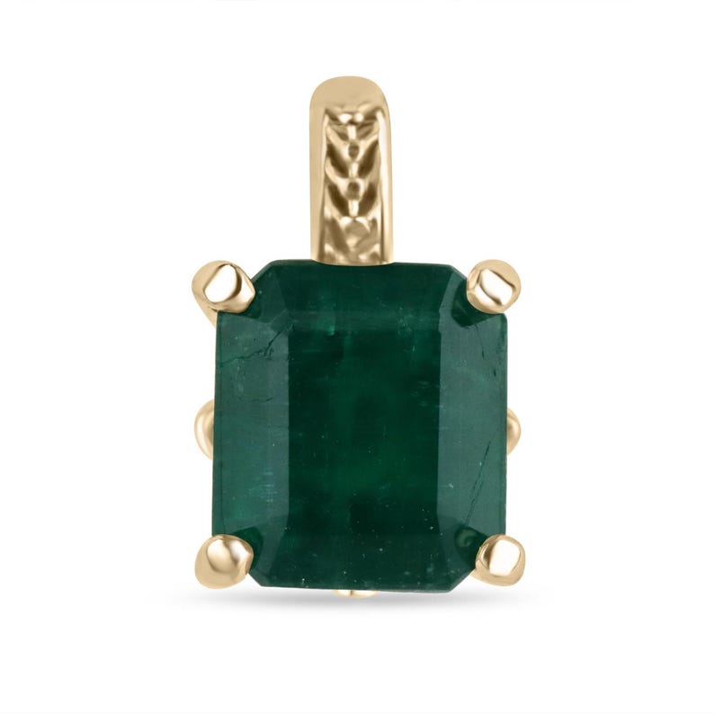 2.0ct 14K Gold Emerald Cut Dark Green Emerald Pendant Necklace - Prong Set for Women, Elegant Jewelry Gift for Birthday, Anniversary & Special Occasions