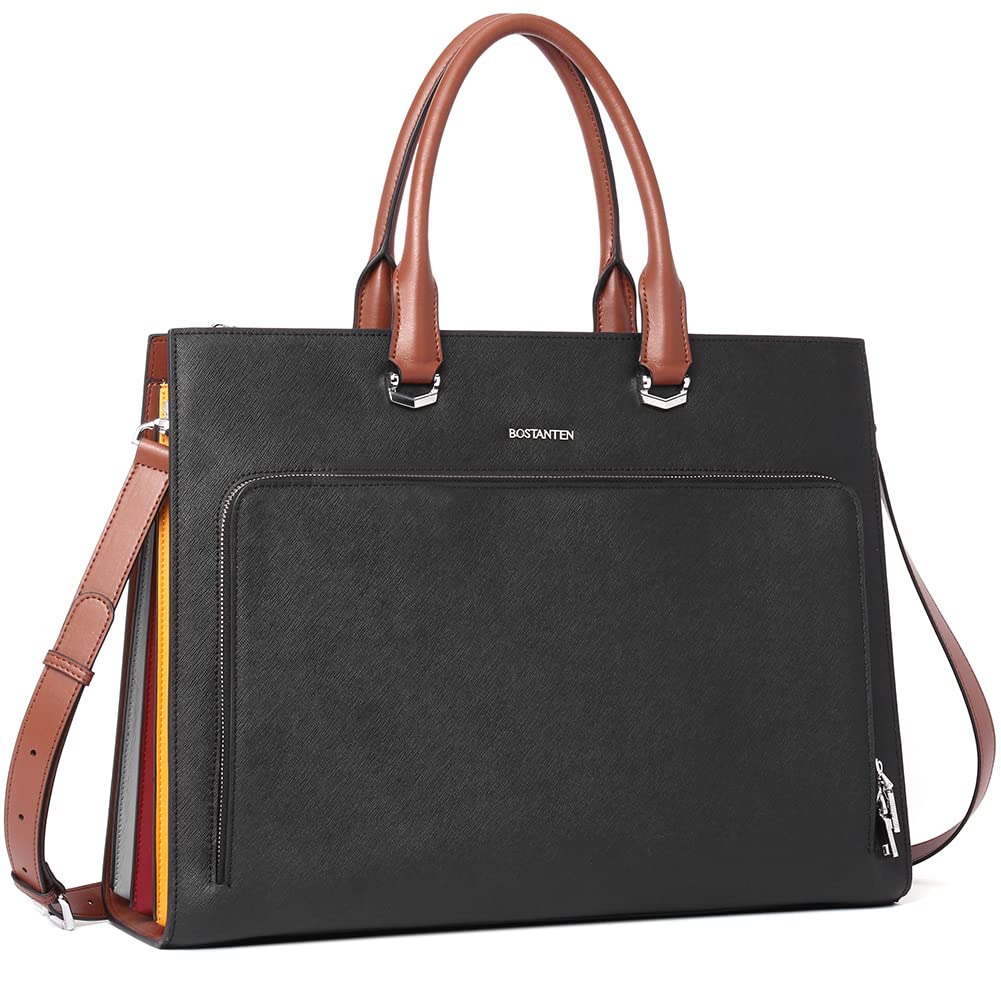 BOSTANTEN Women's Leather Business Briefcase - Large Capacity Professional Handbag for Work, Fits 15.6 Inch Laptop - Perfect for Office, Business Travel & Daily Commute