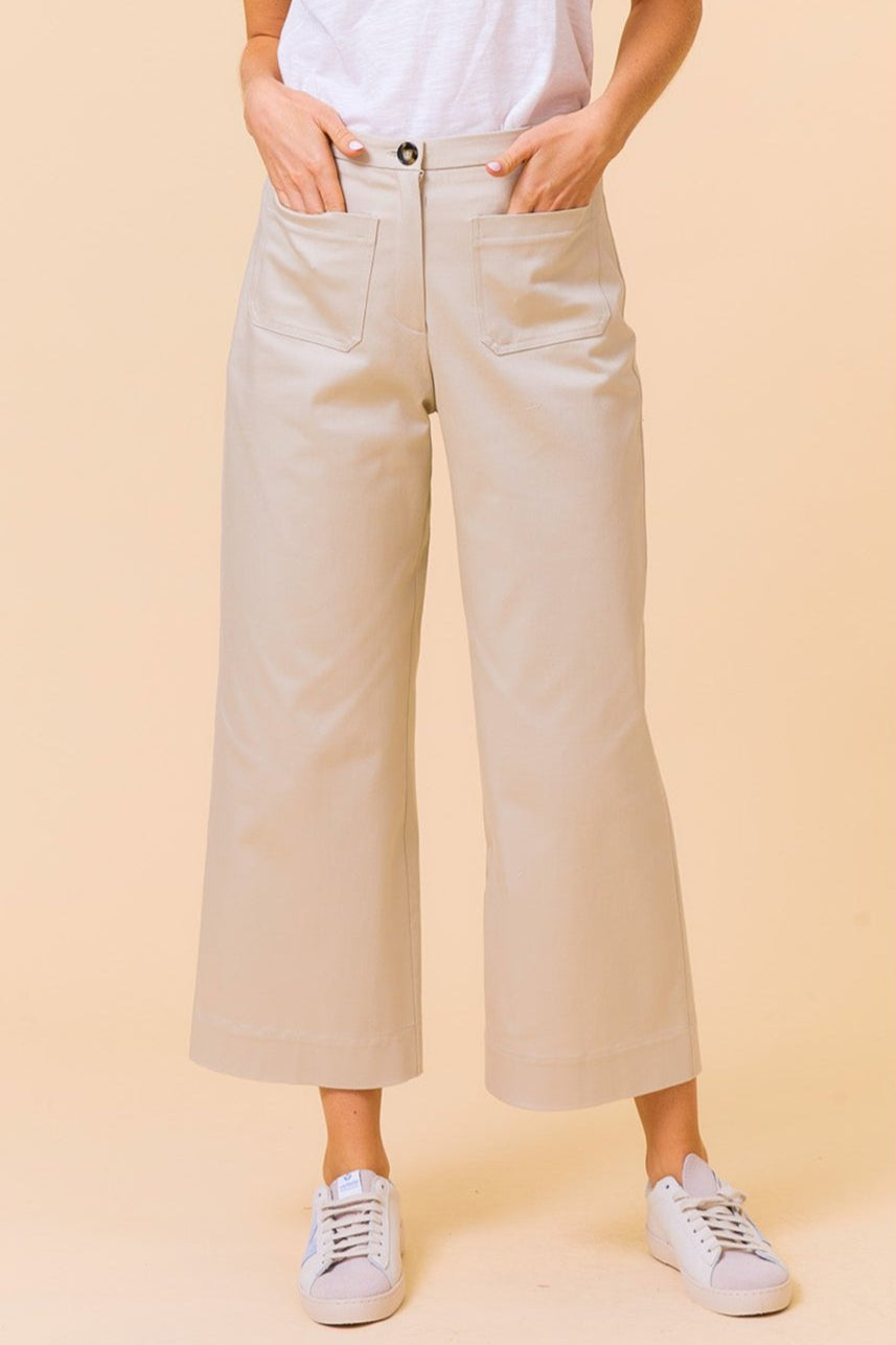 Kendal Stretch Cotton Sateen Women's Pants - Comfortable Taupe Trousers for Work, Office & Casual Wear