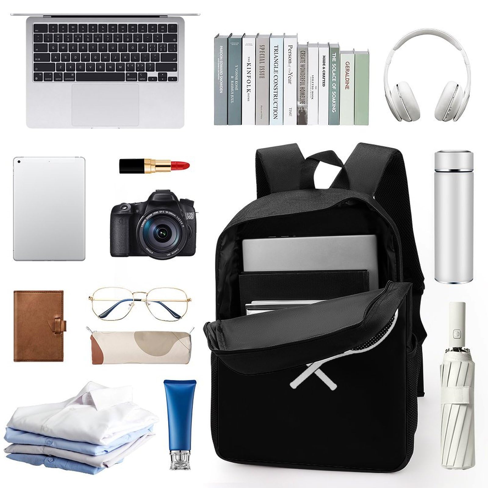 IOEDTHBJ 3D Printed Crossed Racket & Tennis Backpack - 17 Inch Laptop Compartment, Stylish Unisex School & Work Computer Bag for Men & Women - Perfect for Sports, Travel & Daily Commute