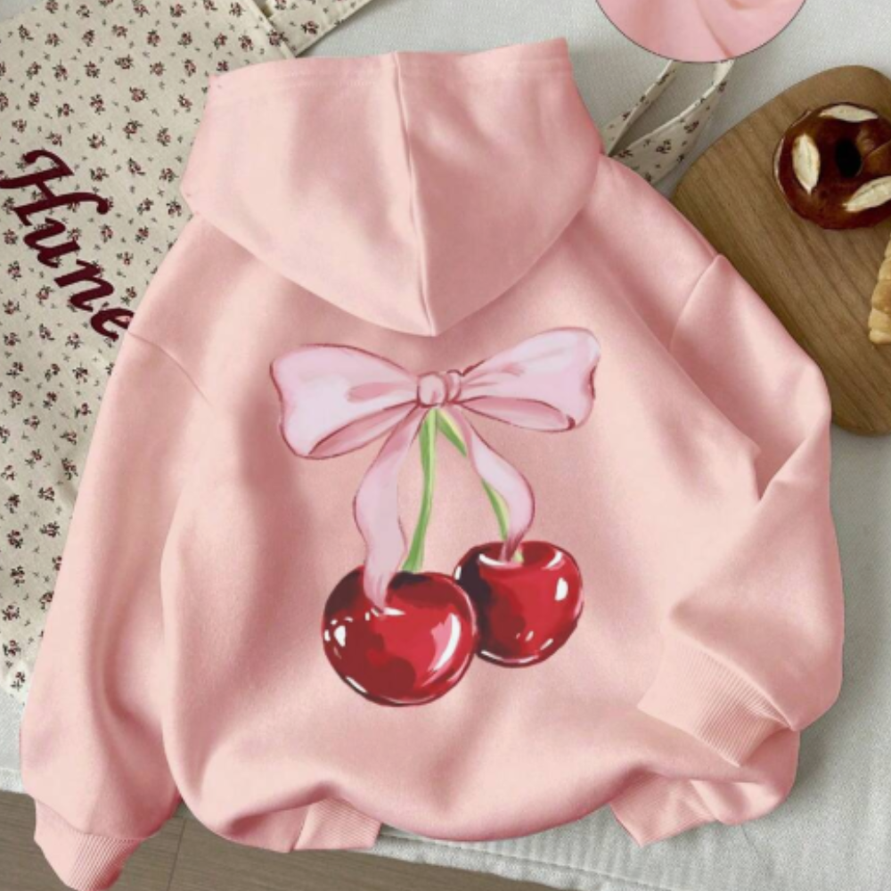 Coquette Cherry Bow Back Hoodie - Cute Oversized Sweatshirt for Women, Trendy Streetwear Fashion, Perfect for Casual Outfits & Loungewear