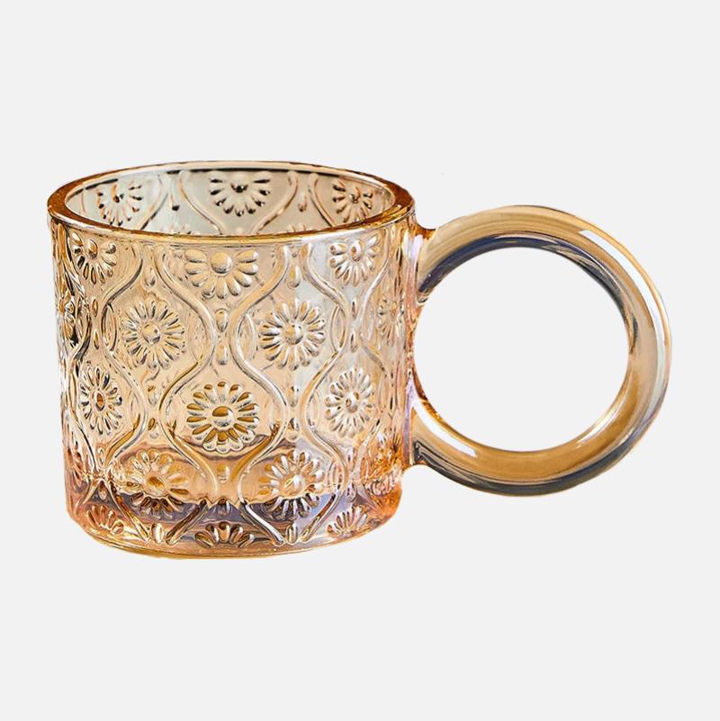 Opa Ring Glass Mug - 12oz Clear Glass Coffee Cup with Handle, Perfect for Hot Tea, Iced Coffee, and Smoothies at Home, Office, or Cafe