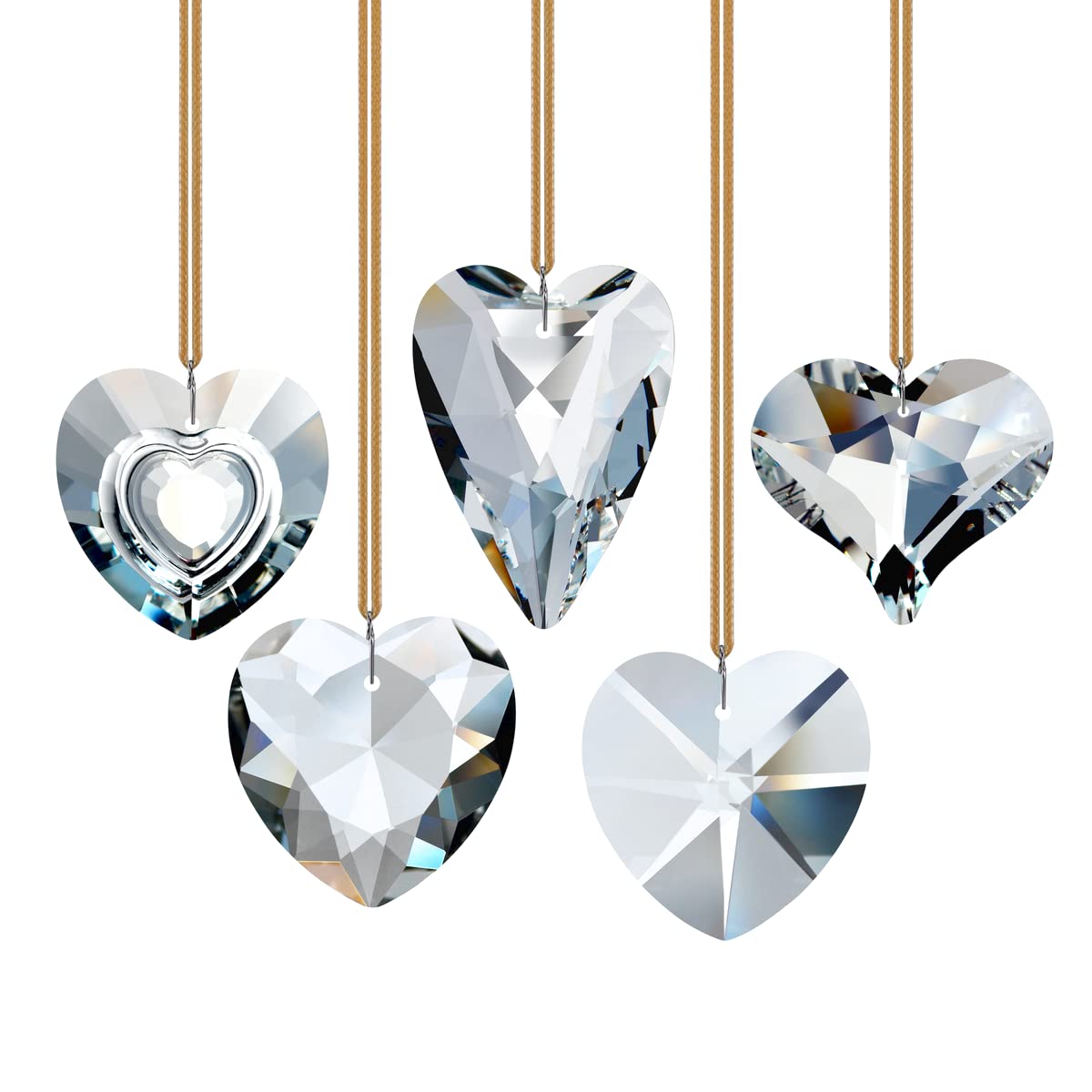 5pcs Heart Crystal Suncatcher Prism for Windows, Sun Catchers with Crystals, Christmas Ornaments, Gifts for Home Decor, Bedroom, Living Room, Garden