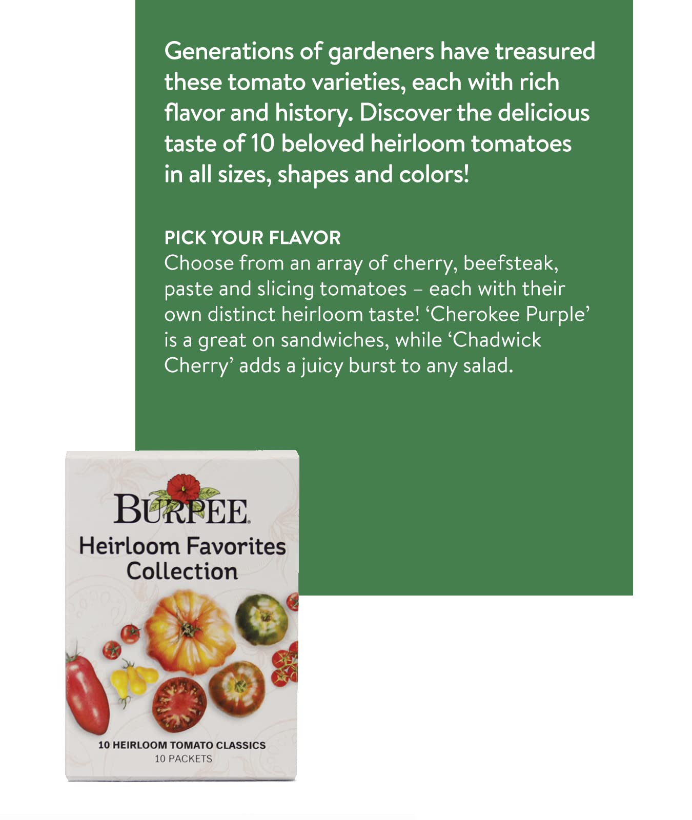 Non-GMO Heirloom Tomato Seeds - 10 Packets for Planting | Burpee Favorites | Organic Garden Gifts for Home Gardening, Backyard Farming & Sustainable Living